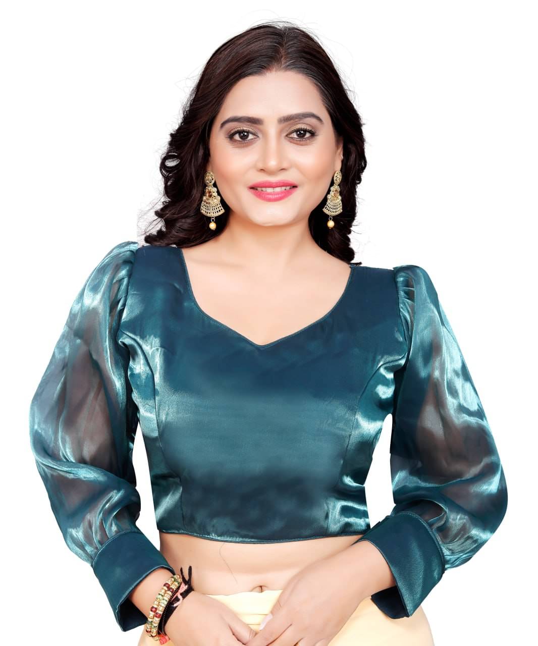 Bigbest Feb Art Silk Readymade with Pad V-Neck Women's Blouse ( Navy Blue )     			Bigbest Feb Art Silk Readymade with Pad V-Neck Women's Blouse ( Navy Blue )