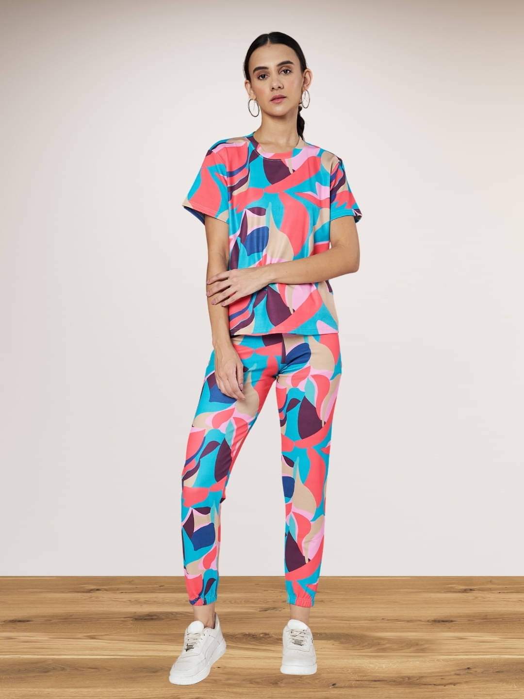     			DE TRENDZ Women Printed T-Shirt With Trousers Co-Ord Set ( Multi Color )