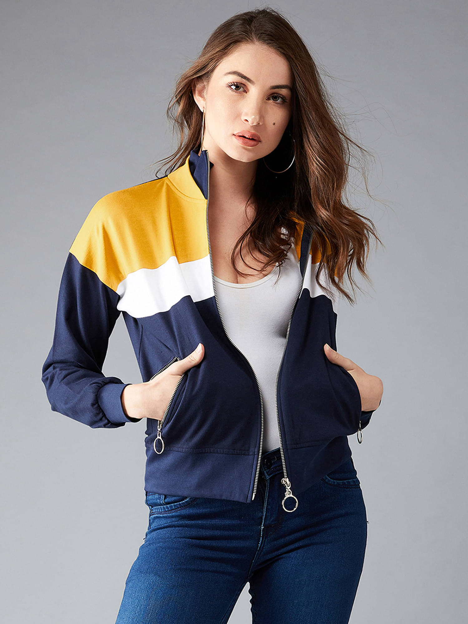 Dolce Crudo Women High Neck Bomber Jacket ( Multicolor )     			Dolce Crudo Women High Neck Bomber Jacket ( Multicolor )