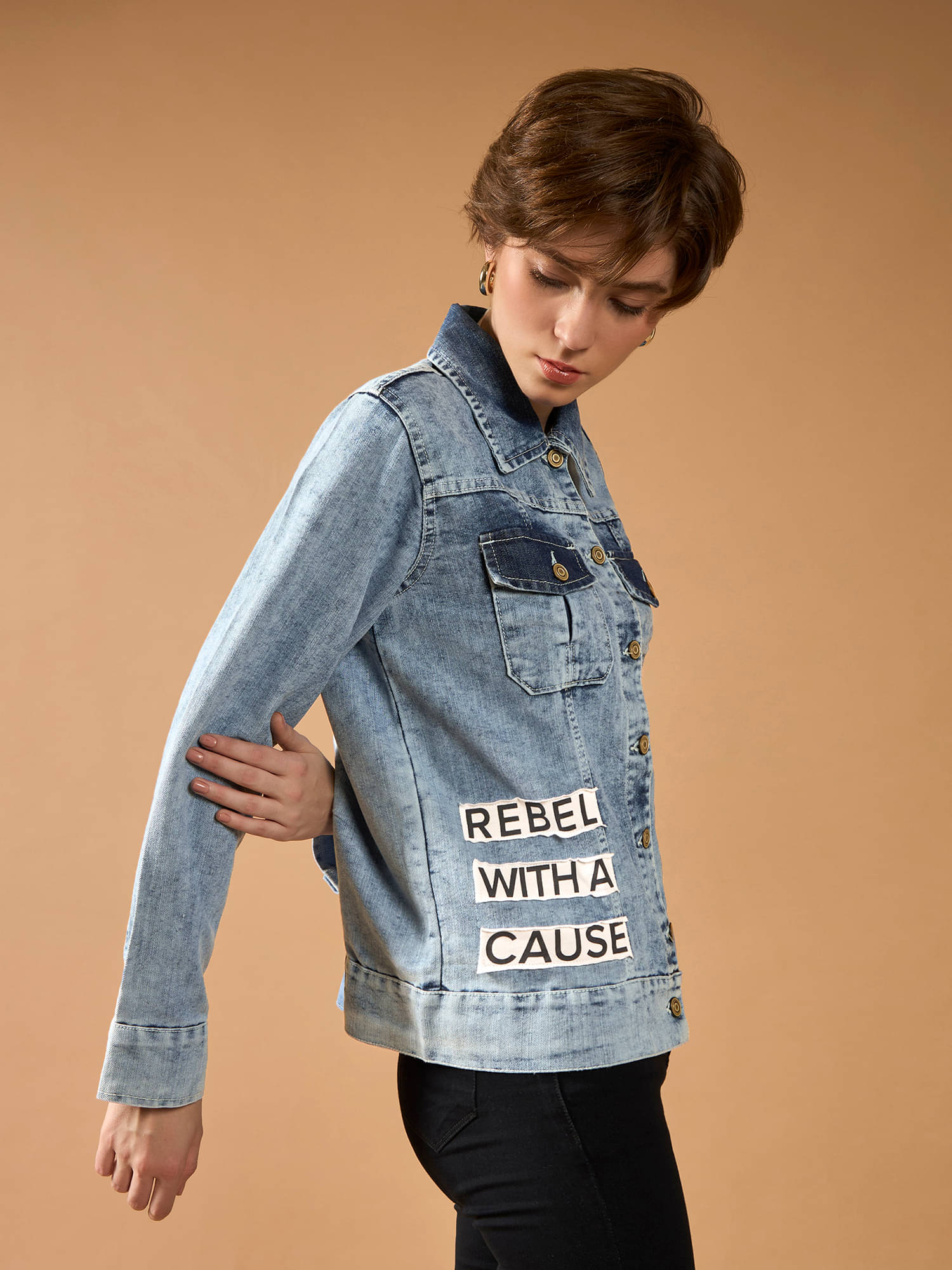 Dolce Crudo Women Round Neck Bomber Jacket ( Light Blue )     			Dolce Crudo Women Round Neck Bomber Jacket ( Light Blue )