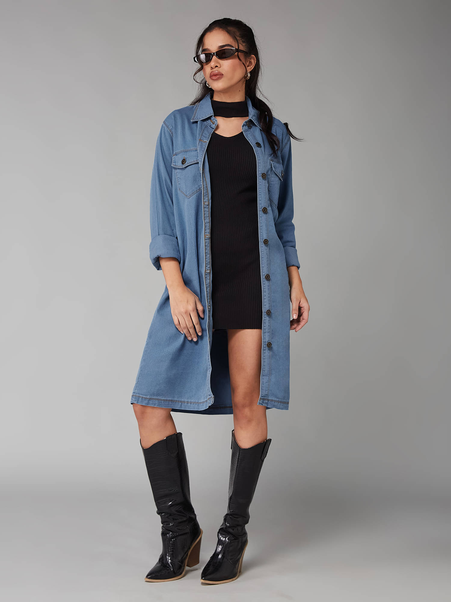 Dolce Crudo Women Shirt Collar Bomber Jacket ( Blue )     			Dolce Crudo Women Shirt Collar Bomber Jacket ( Blue )