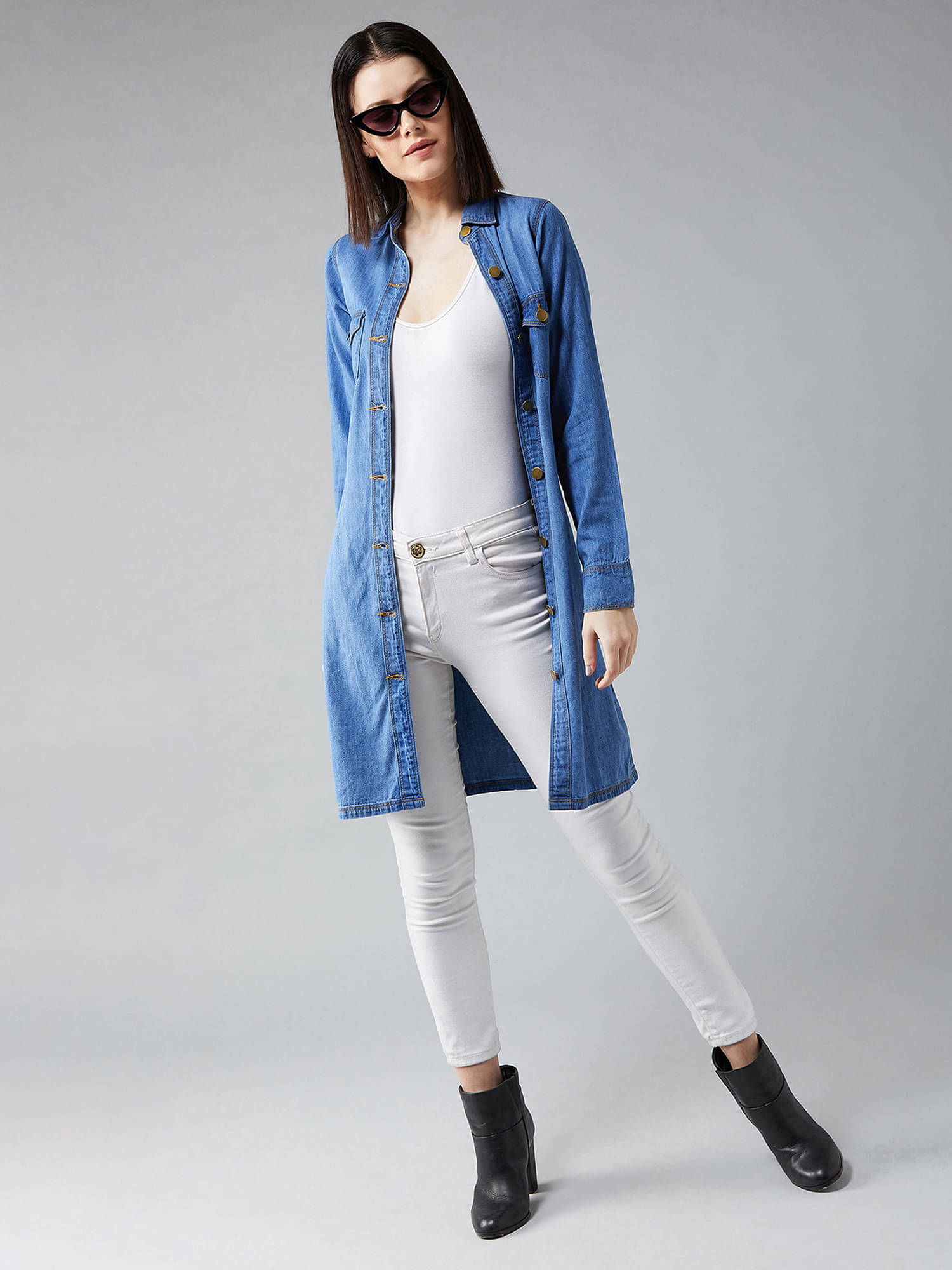 Dolce Crudo Women Shirt Collar Bomber Jacket ( Blue )     			Dolce Crudo Women Shirt Collar Bomber Jacket ( Blue )