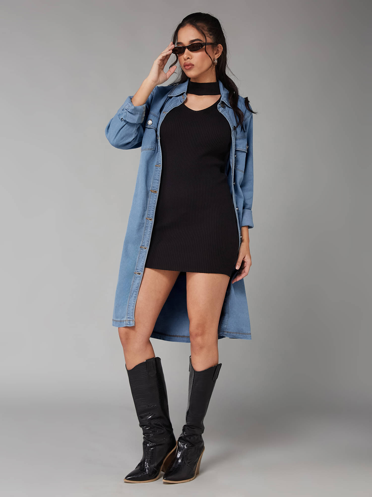 Dolce Crudo Women Shirt Collar Bomber Jacket ( Light Blue )     			Dolce Crudo Women Shirt Collar Bomber Jacket ( Light Blue )