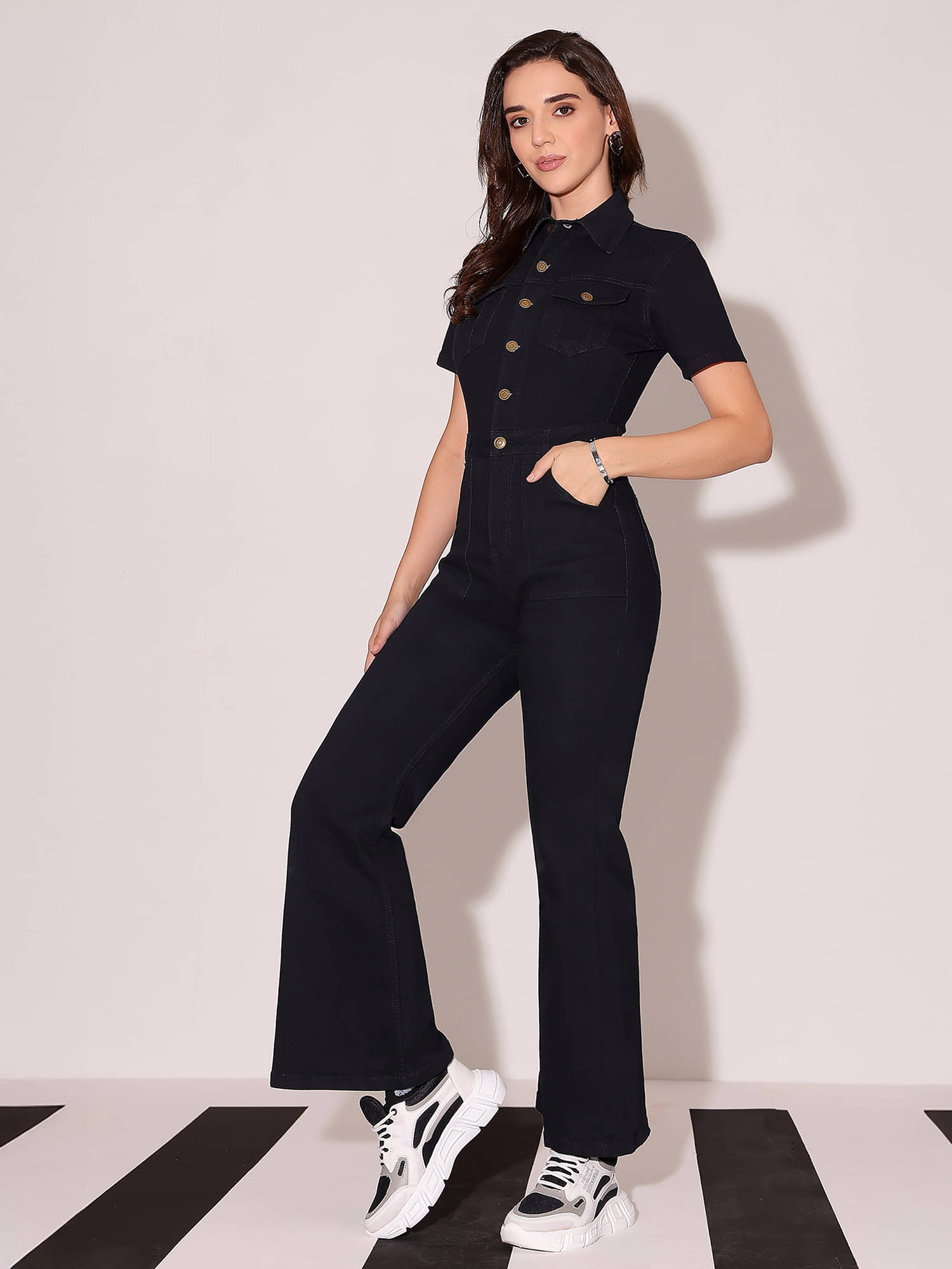 Dolce Crudo Women Solid Cotton Jumpsuit ( Black )     			Dolce Crudo Women Solid Cotton Jumpsuit ( Black )