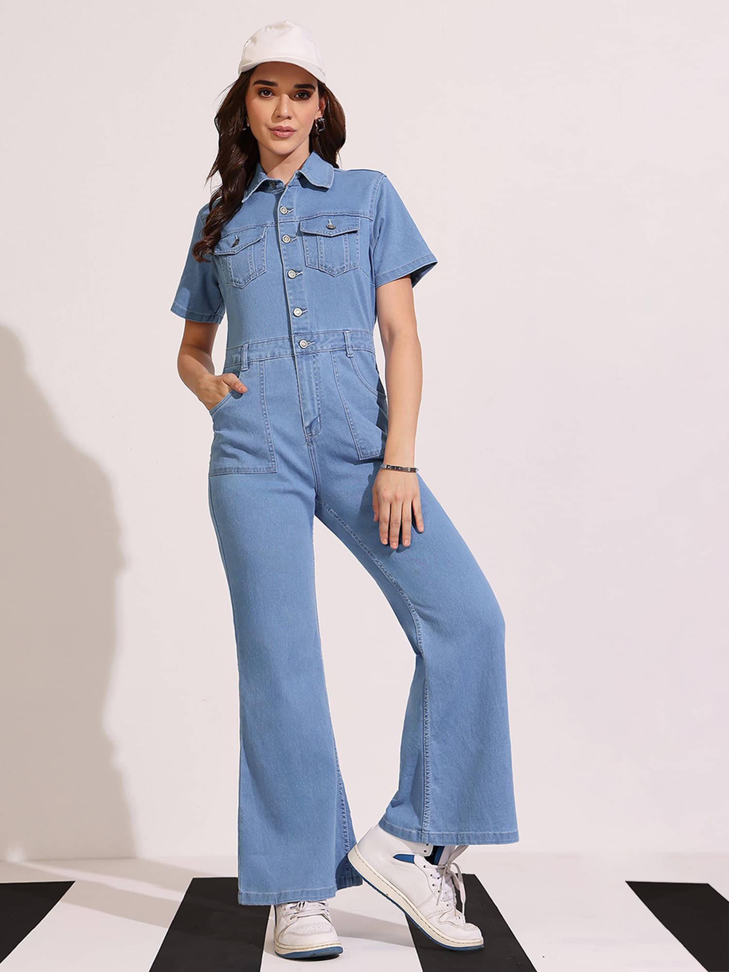     			Dolce Crudo Women Solid Cotton Jumpsuit ( Blue )