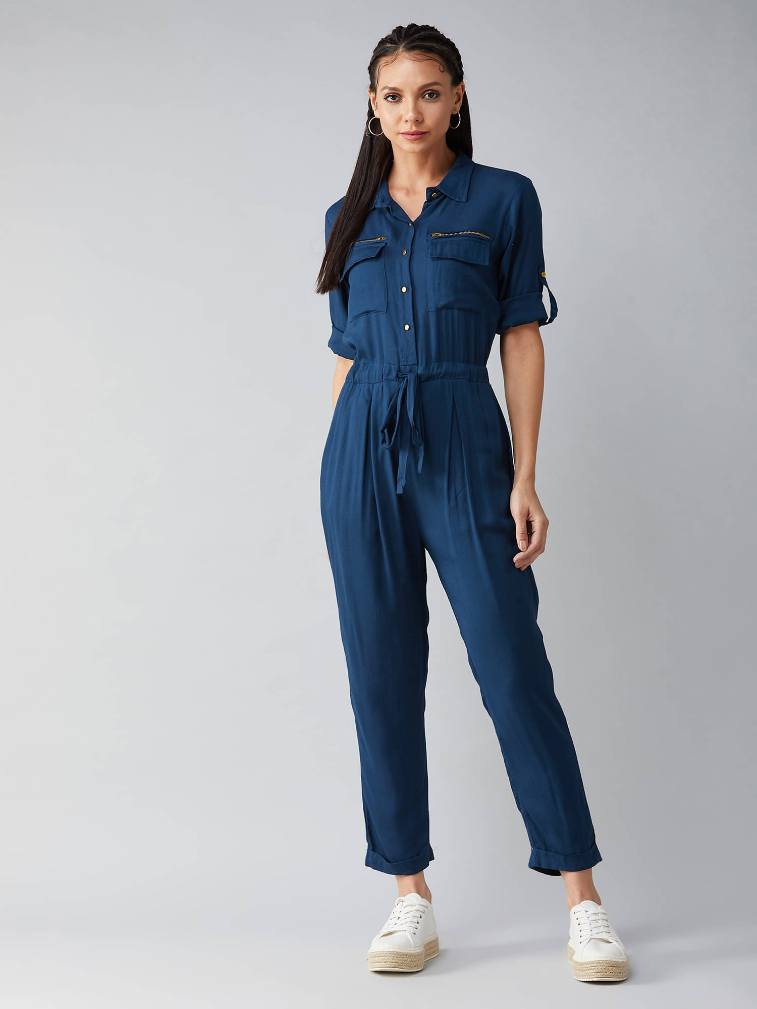 Dolce Crudo Women Solid Rayon Jumpsuit ( Blue ) Dolce Crudo Women Solid Rayon Jumpsuit ( Blue )