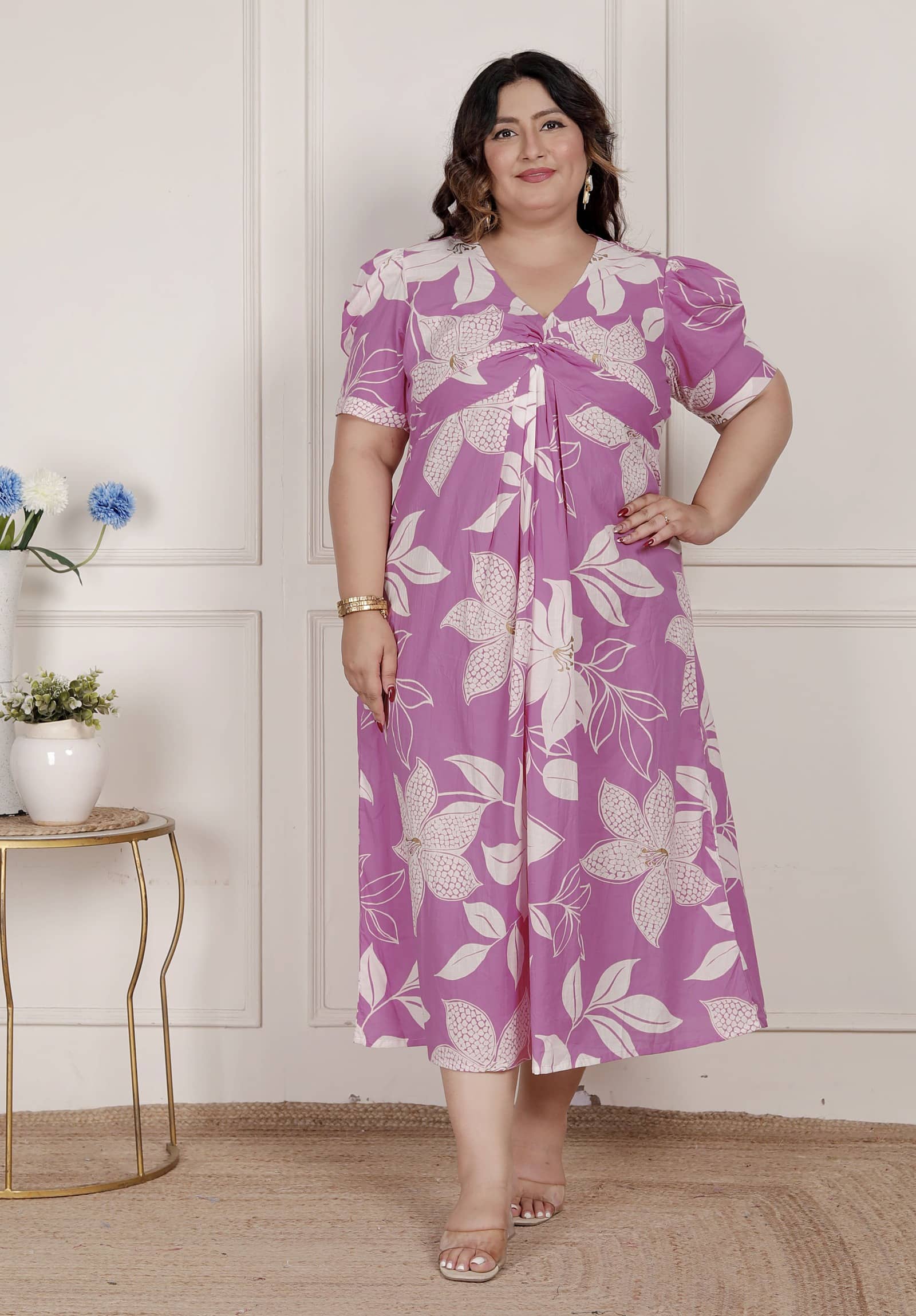 Doriyaan Women Cotton Printed A-line Dress ( Pink )