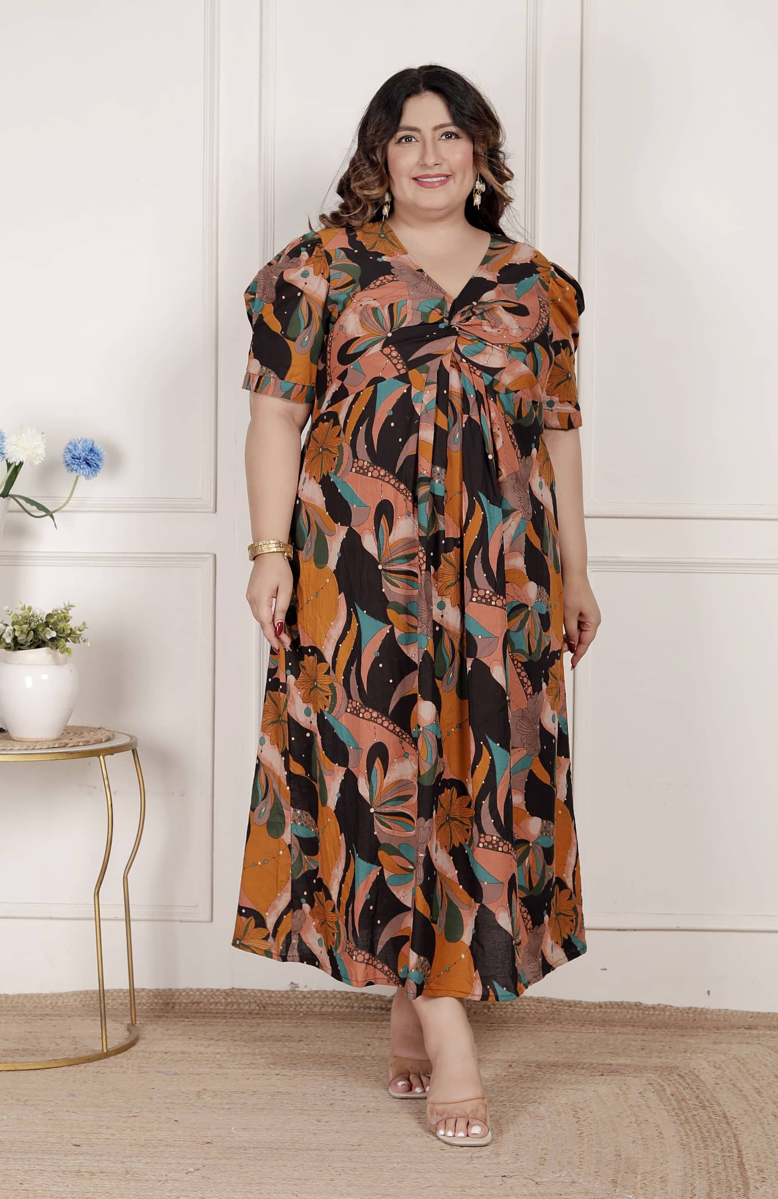 Doriyaan Women Cotton Printed A-line Dress ( Multicolor )