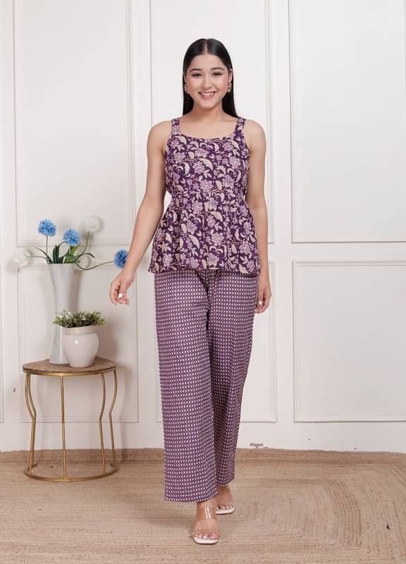     			Doriyaan Women Printed Top With Palazzos Co-Ord Set ( Purple )