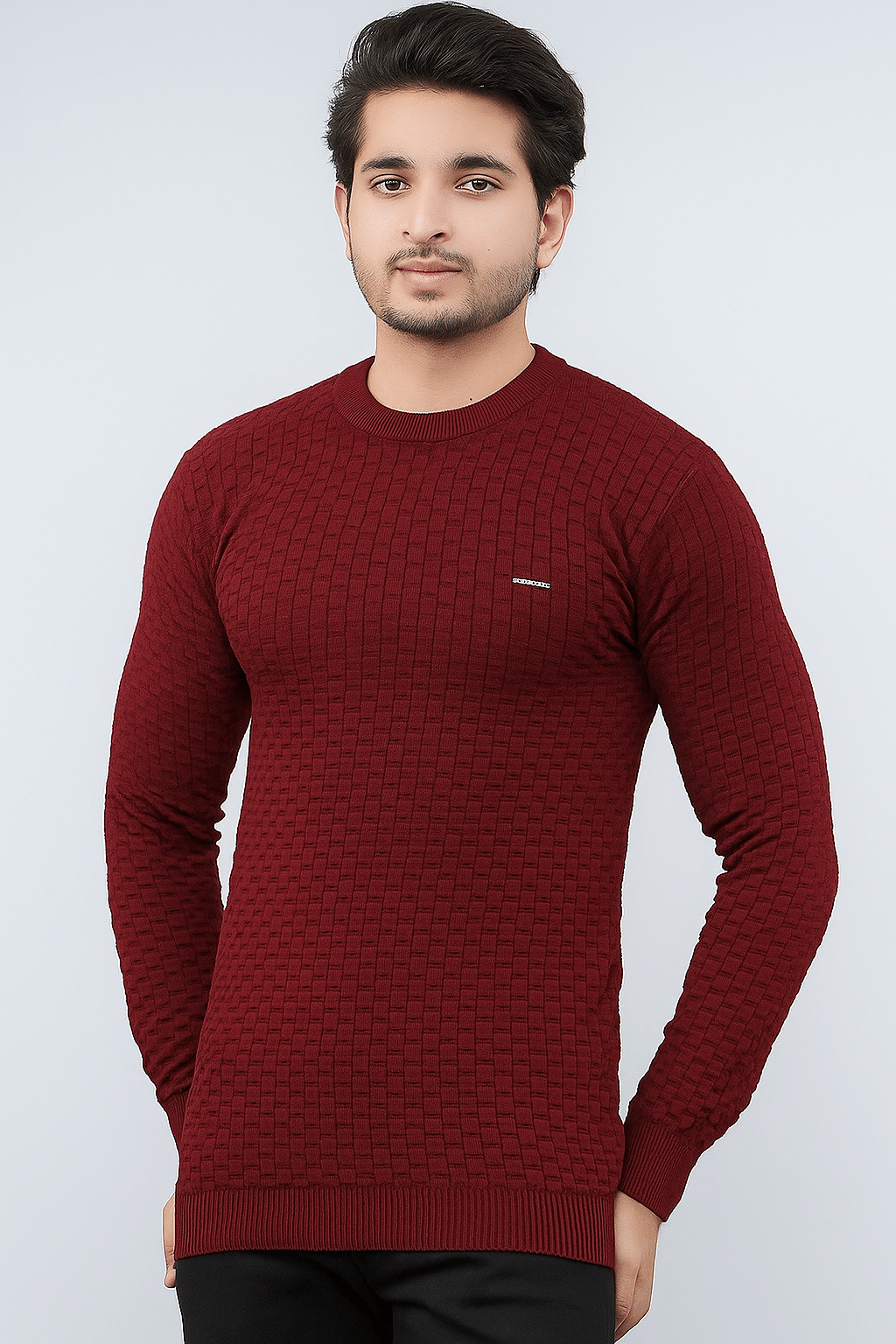FEVERFEW Cotton Blend Round Neck Men's Full Sleeves Pullover Sweater - Maroon ( Pack of 1 )
