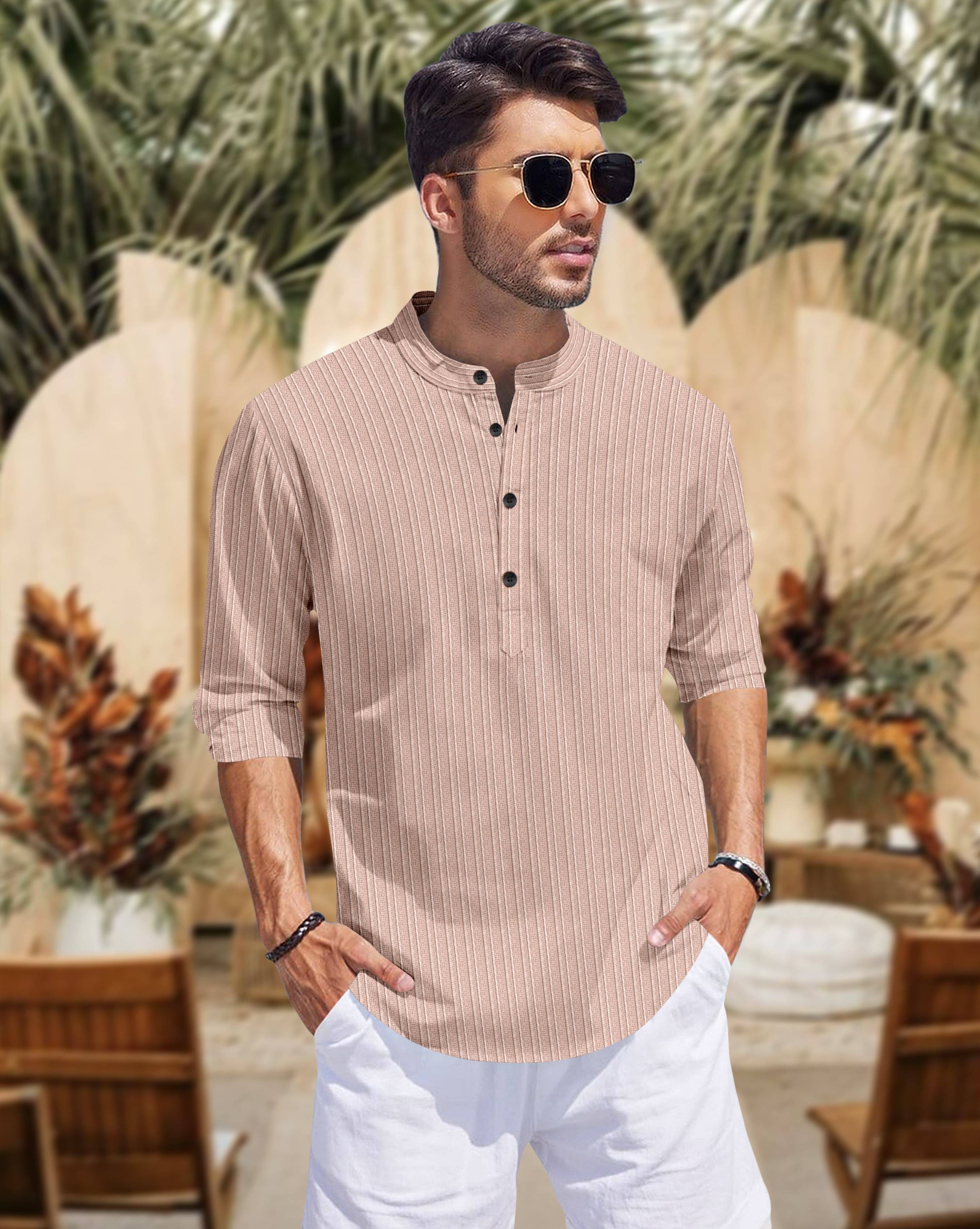 GROWWAX Beige Polyester Men's Regular Kurta ( Pack of 1 ) GROWWAX Beige Polyester Men's Regular Kurta ( Pack of 1 )