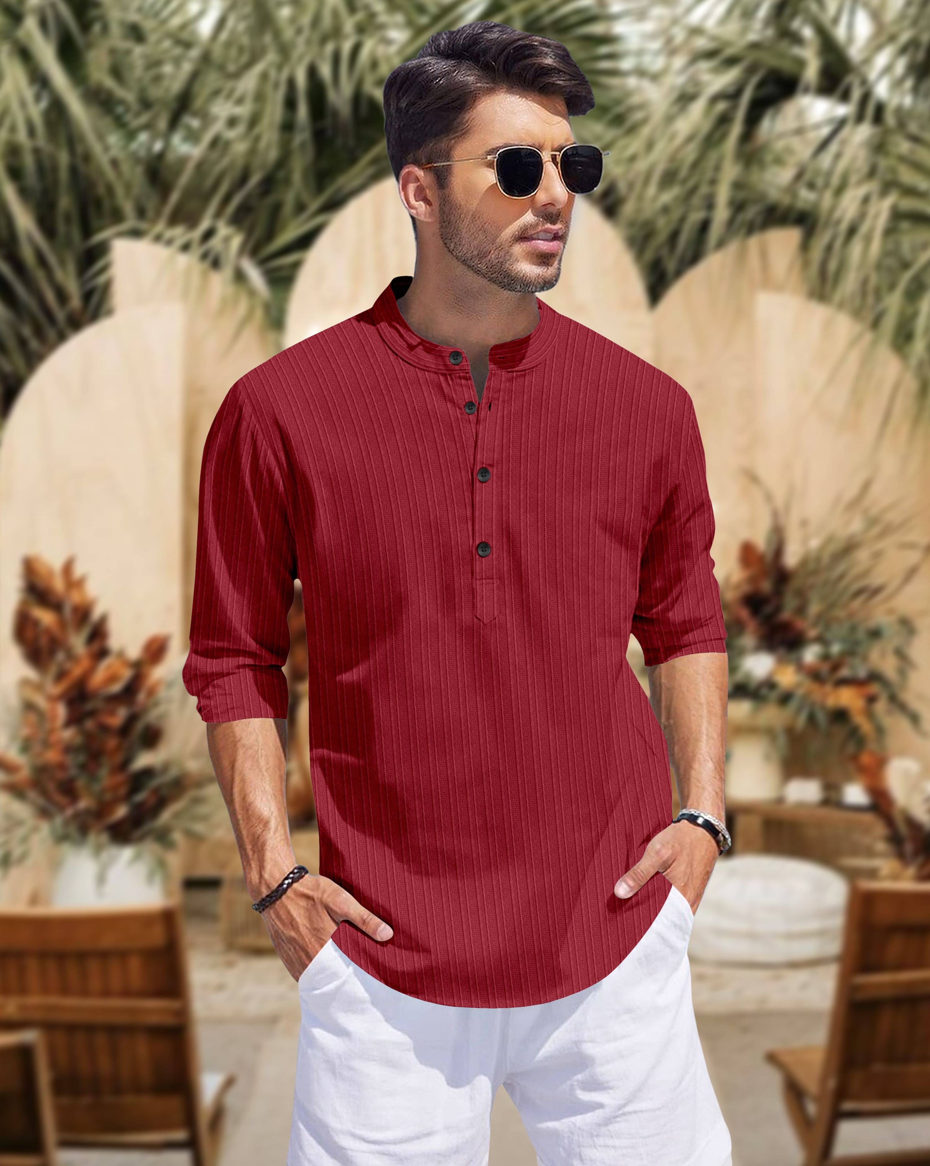     			GROWWAX Maroon Polyester Men's Regular Kurta ( Pack of 1 )