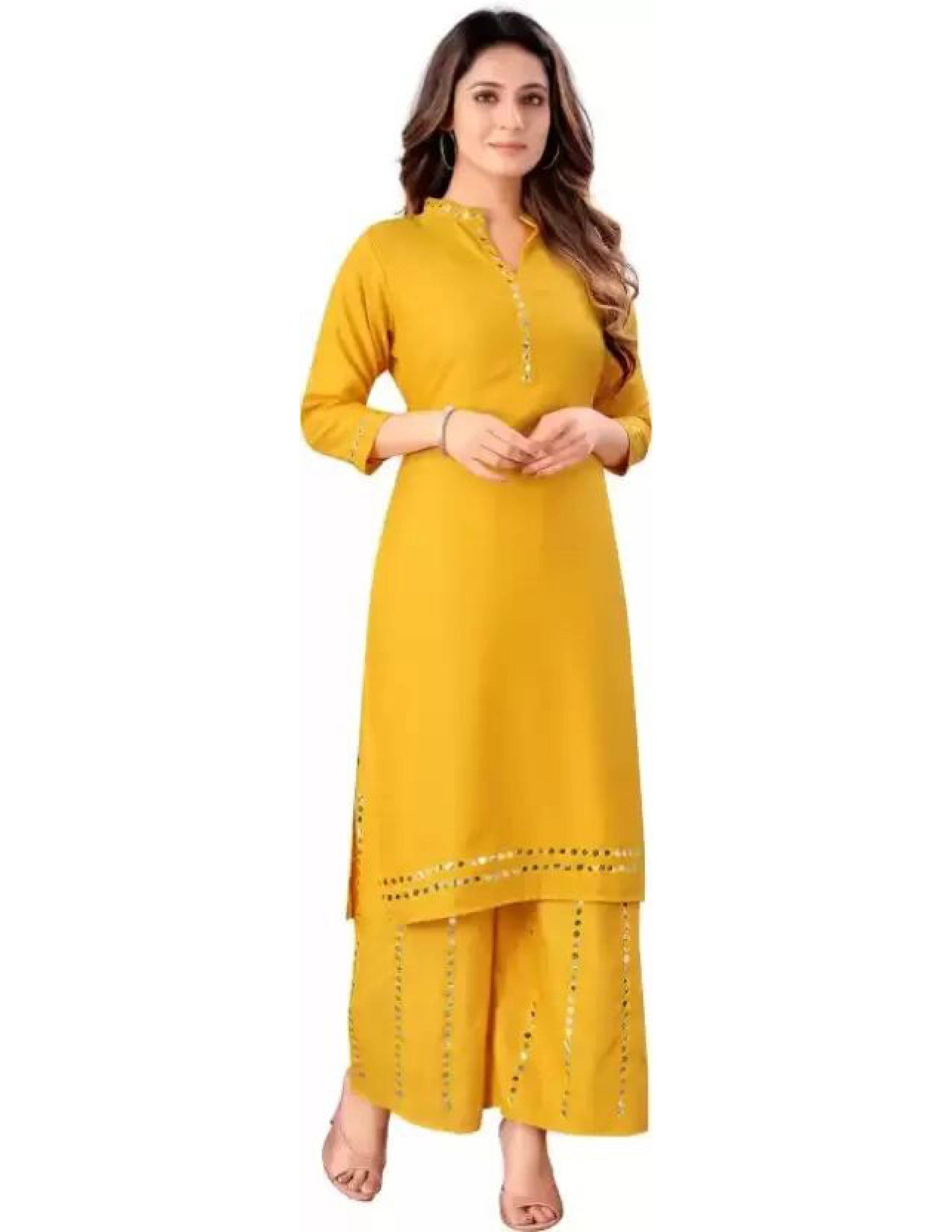 HELWIN DESINGER Women Rayon Solid Straight Kurti With Pants ( Yellow )     			HELWIN DESINGER Women Rayon Solid Straight Kurti With Pants ( Yellow )