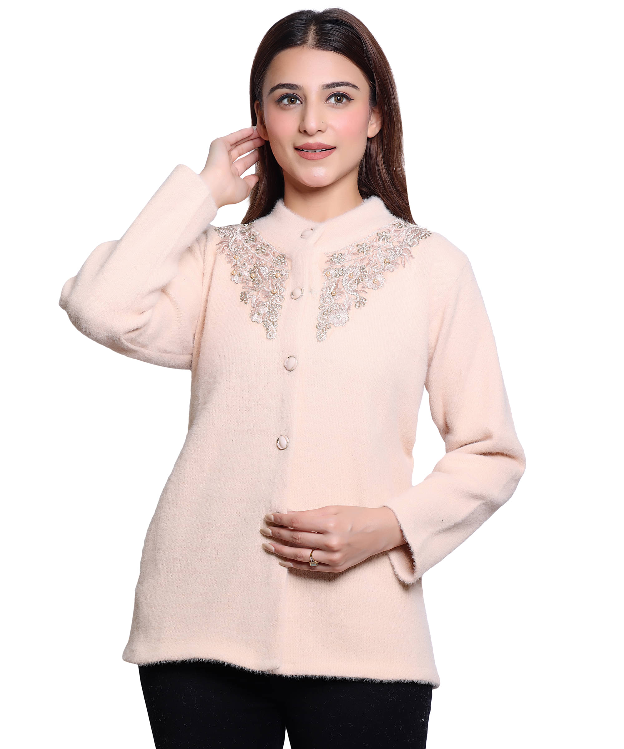 HRD7 Women Woollen Round Neck Cardigan ( Orange ) HRD7 Women Woollen Round Neck Cardigan ( Orange )