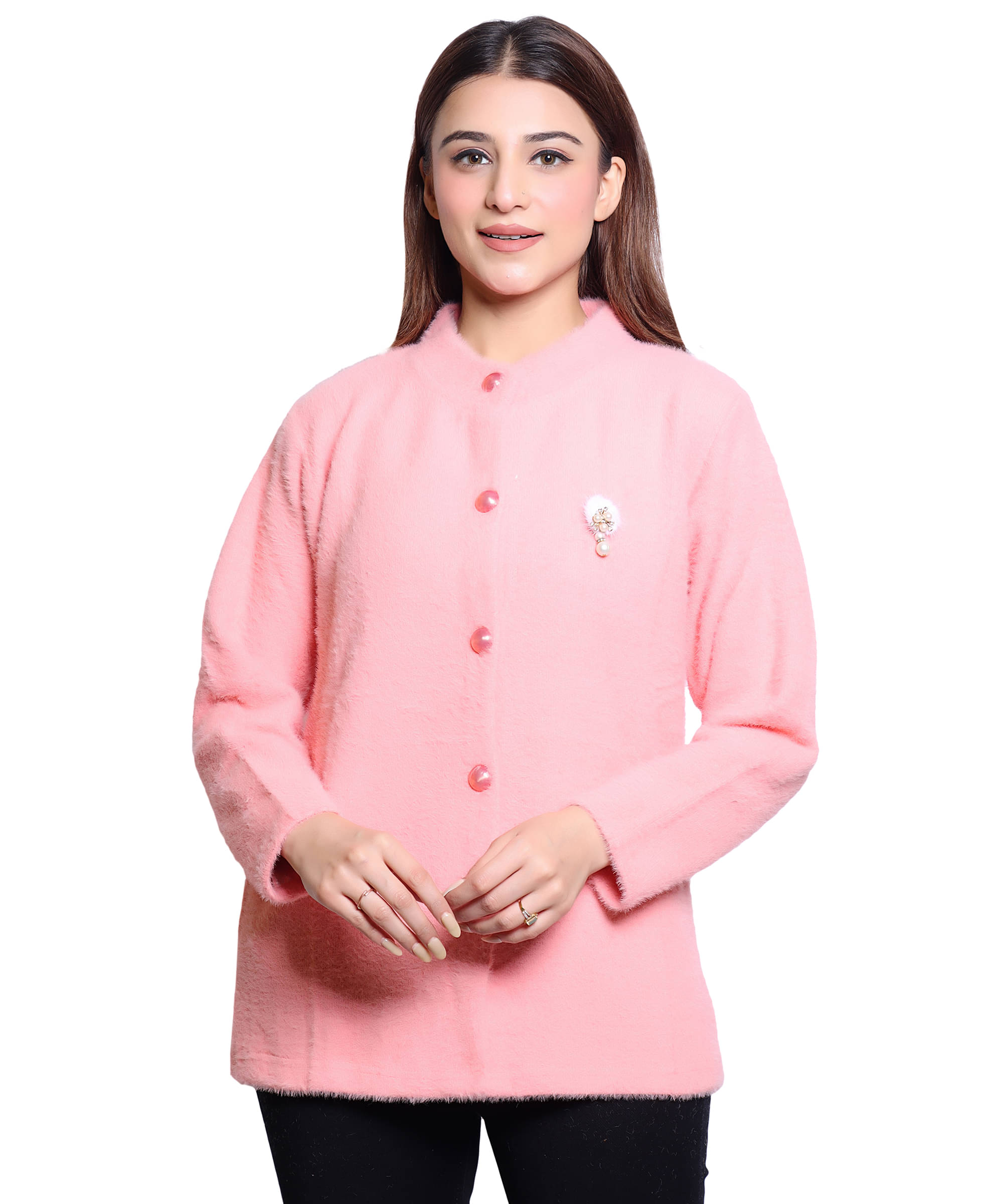 HRD7 Women Woollen Round Neck Cardigan ( Pink ) HRD7 Women Woollen Round Neck Cardigan ( Pink )