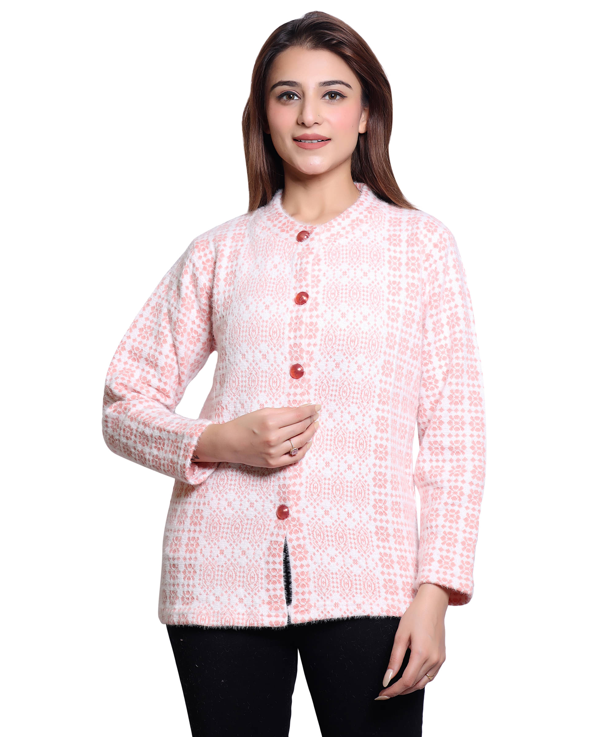 HRD7 Women Woollen Round Neck Cardigan ( Orange ) HRD7 Women Woollen Round Neck Cardigan ( Orange )