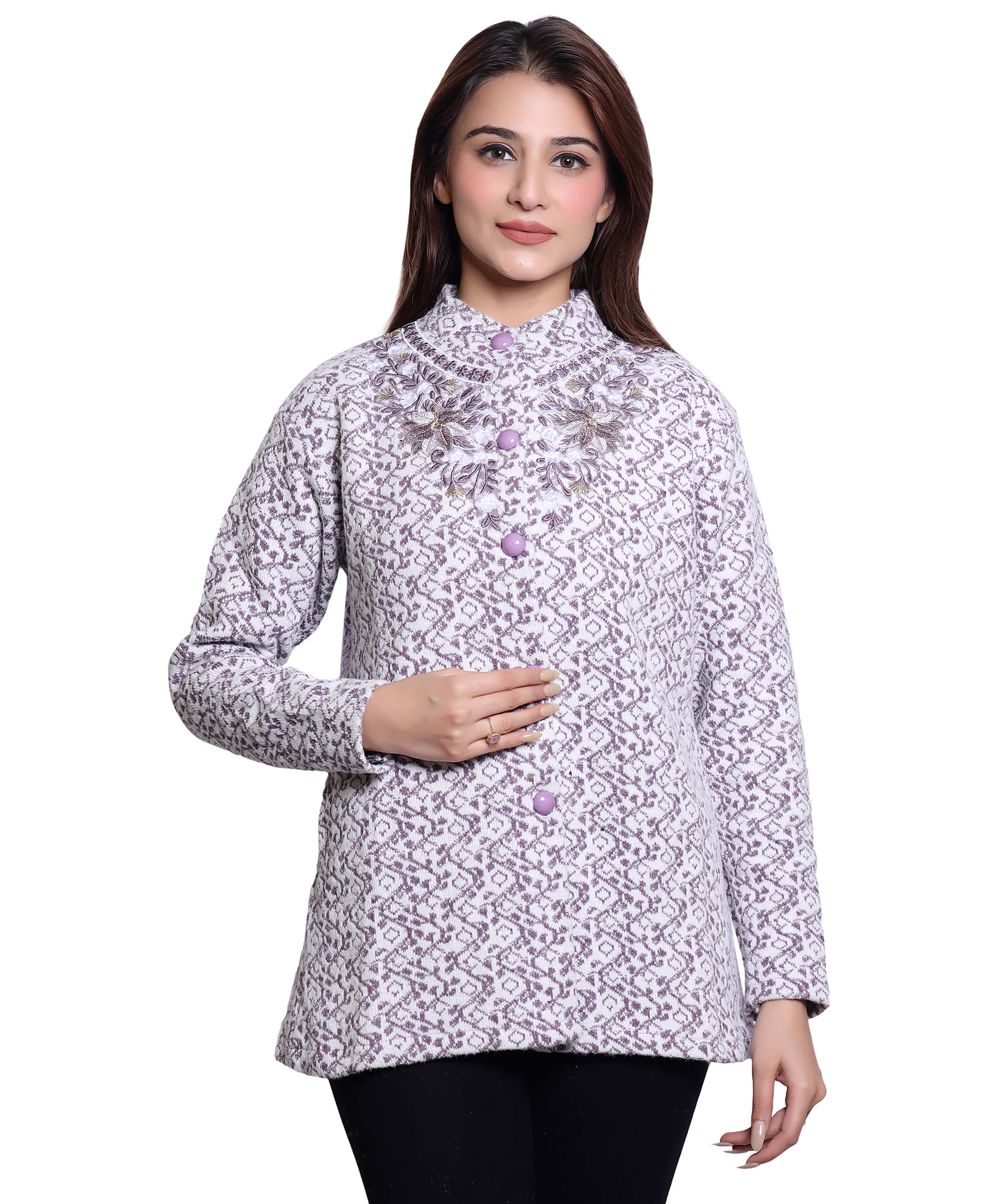     			HRD7 Women Woollen Round Neck Cardigan ( Purple )