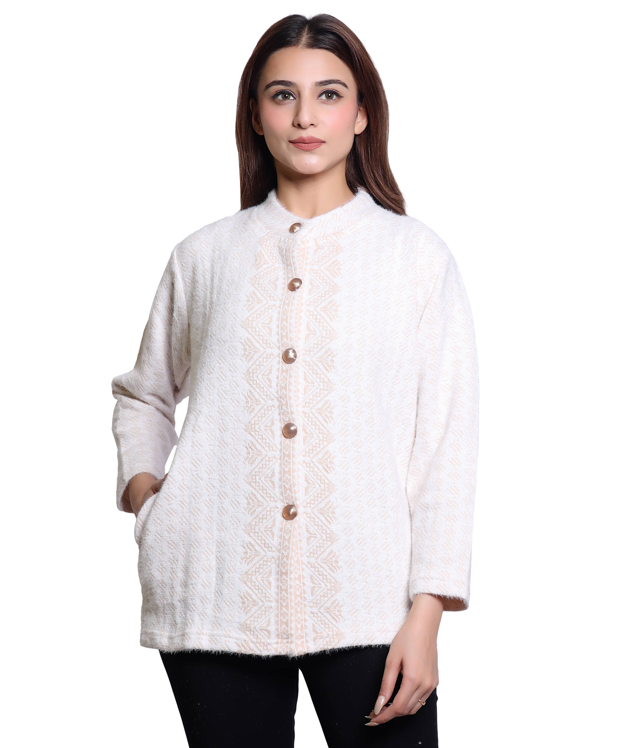 HRD7 Women Woollen Round Neck Cardigan ( Orange ) HRD7 Women Woollen Round Neck Cardigan ( Orange )