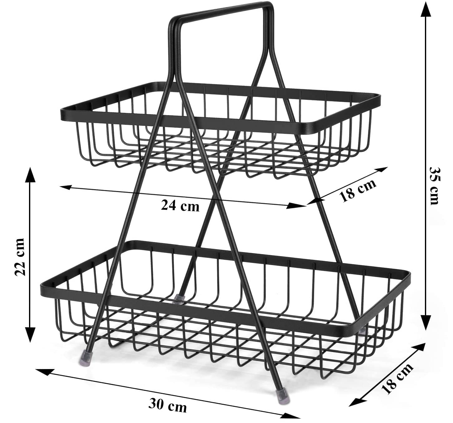     			High Grade Carbon Steel 2-Tier Fruit & Vegetable Basket | Countertop Tiered Shelf For Dining Table | Snacks Storage Stand (Black)