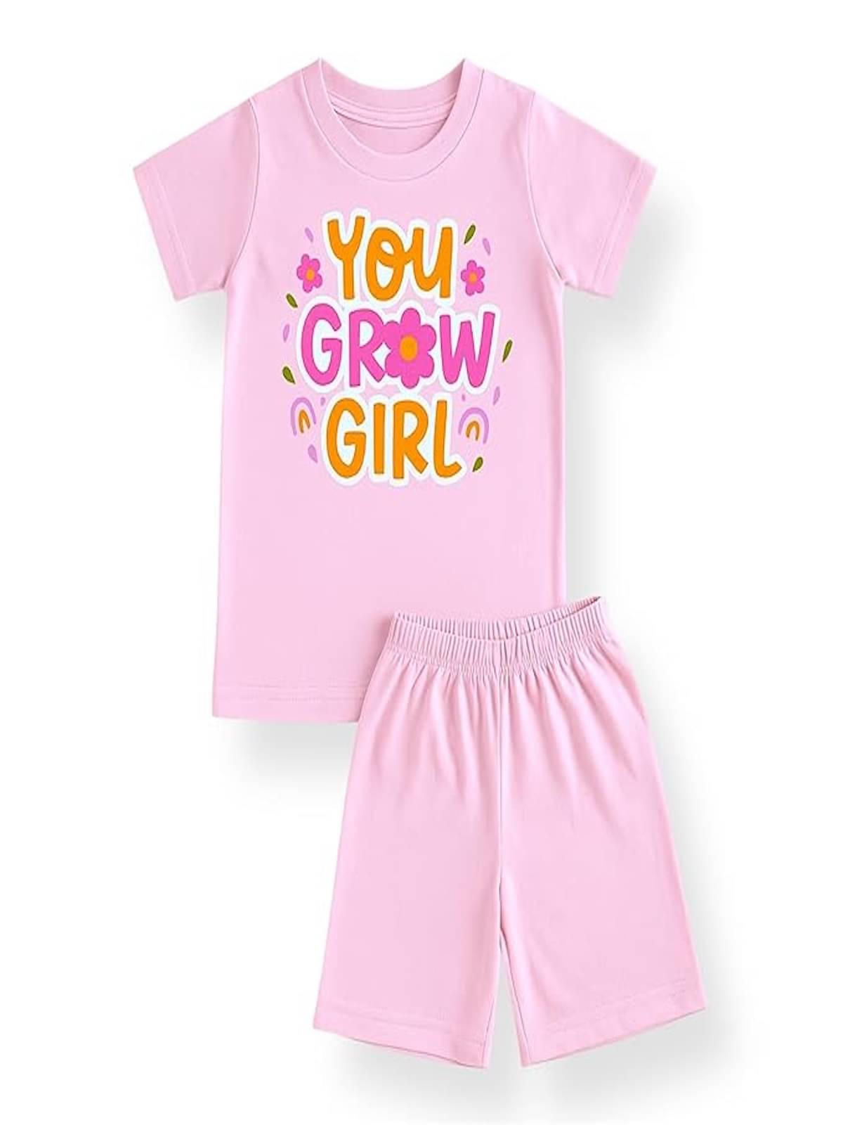     			HuggleBug Pack of 1 Girls Cotton T-shirt & Shorts ( Pink )