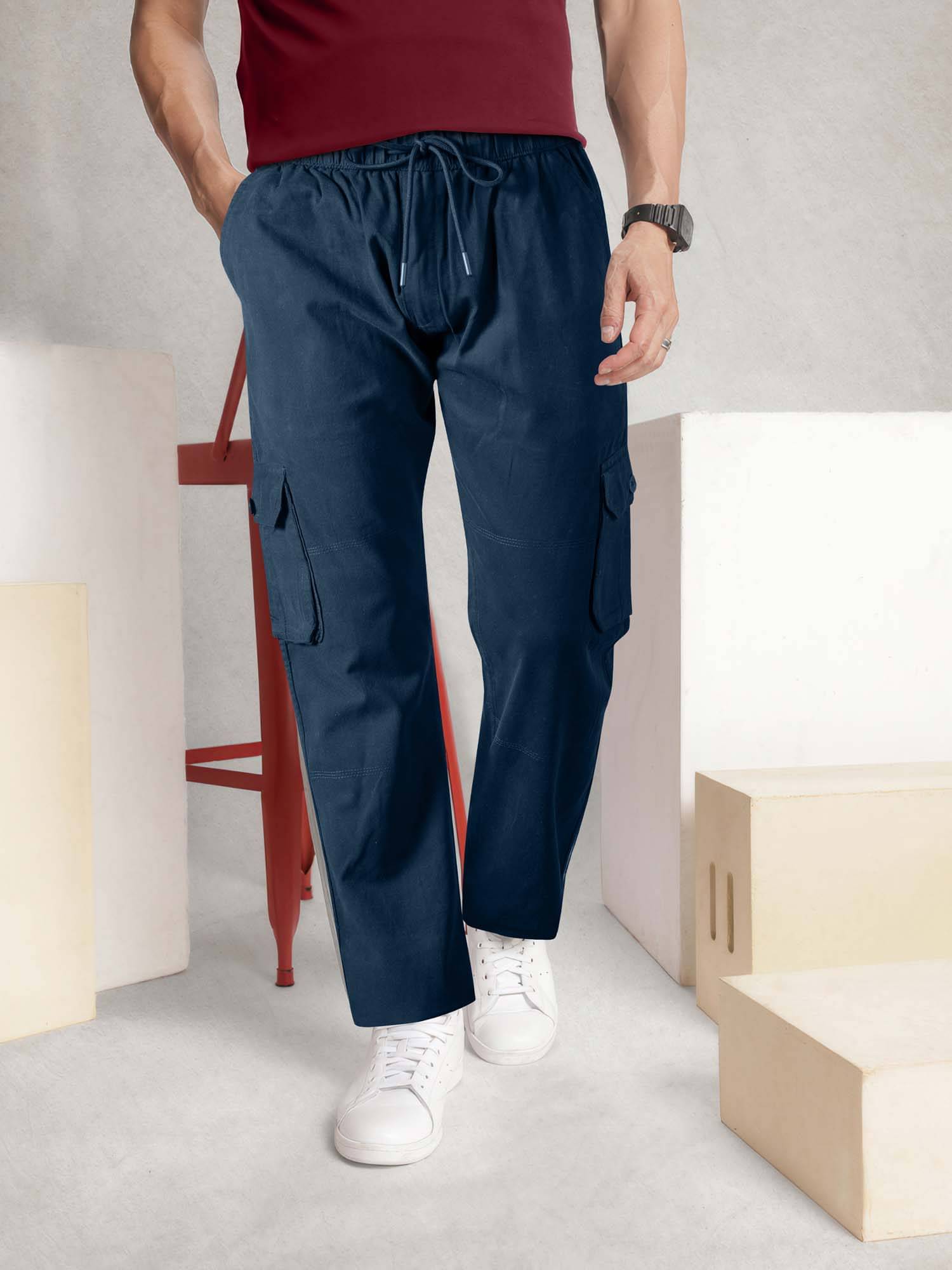     			JB JUST BLACK Relax Men's Cargos - Navy Blue ( Pack of 1 )