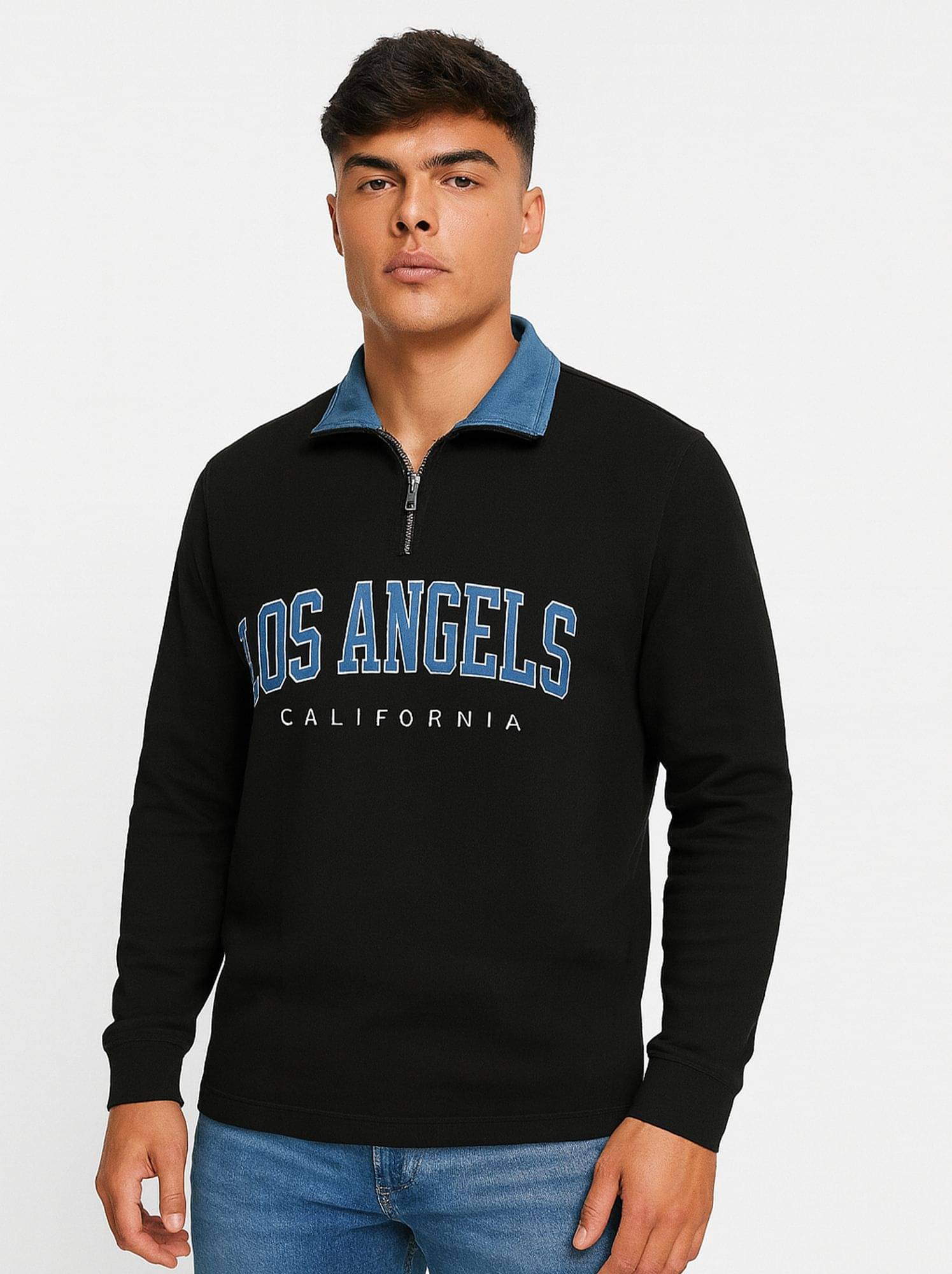     			JUMP CUTS Men Cotton Blend Oversized Fit Printed Polo T Shirt ( Black )