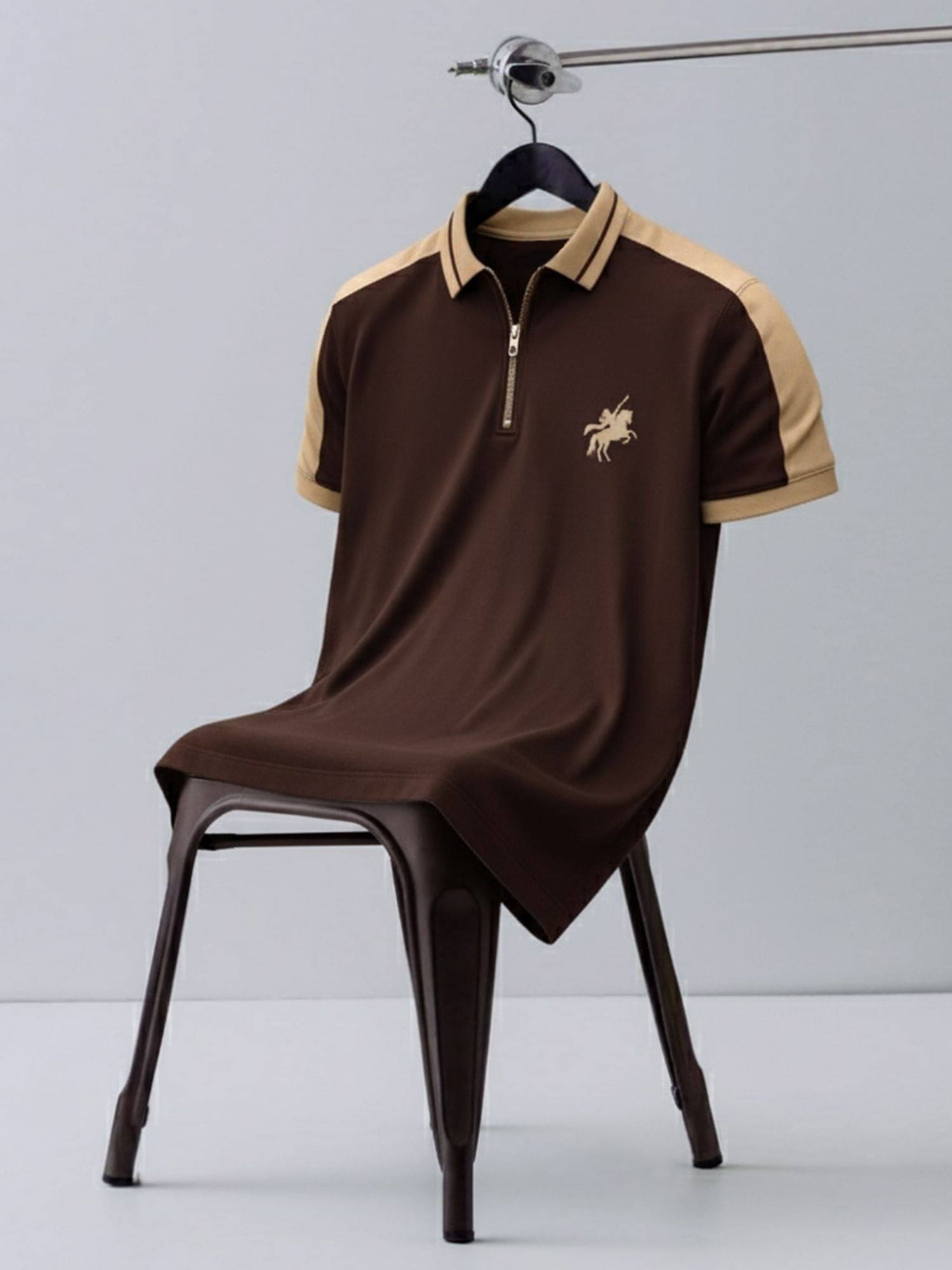 JUMP CUTS Men Cotton Blend Regular Fit Printed Polo T Shirt ( Brown )     			JUMP CUTS Men Cotton Blend Regular Fit Printed Polo T Shirt ( Brown )