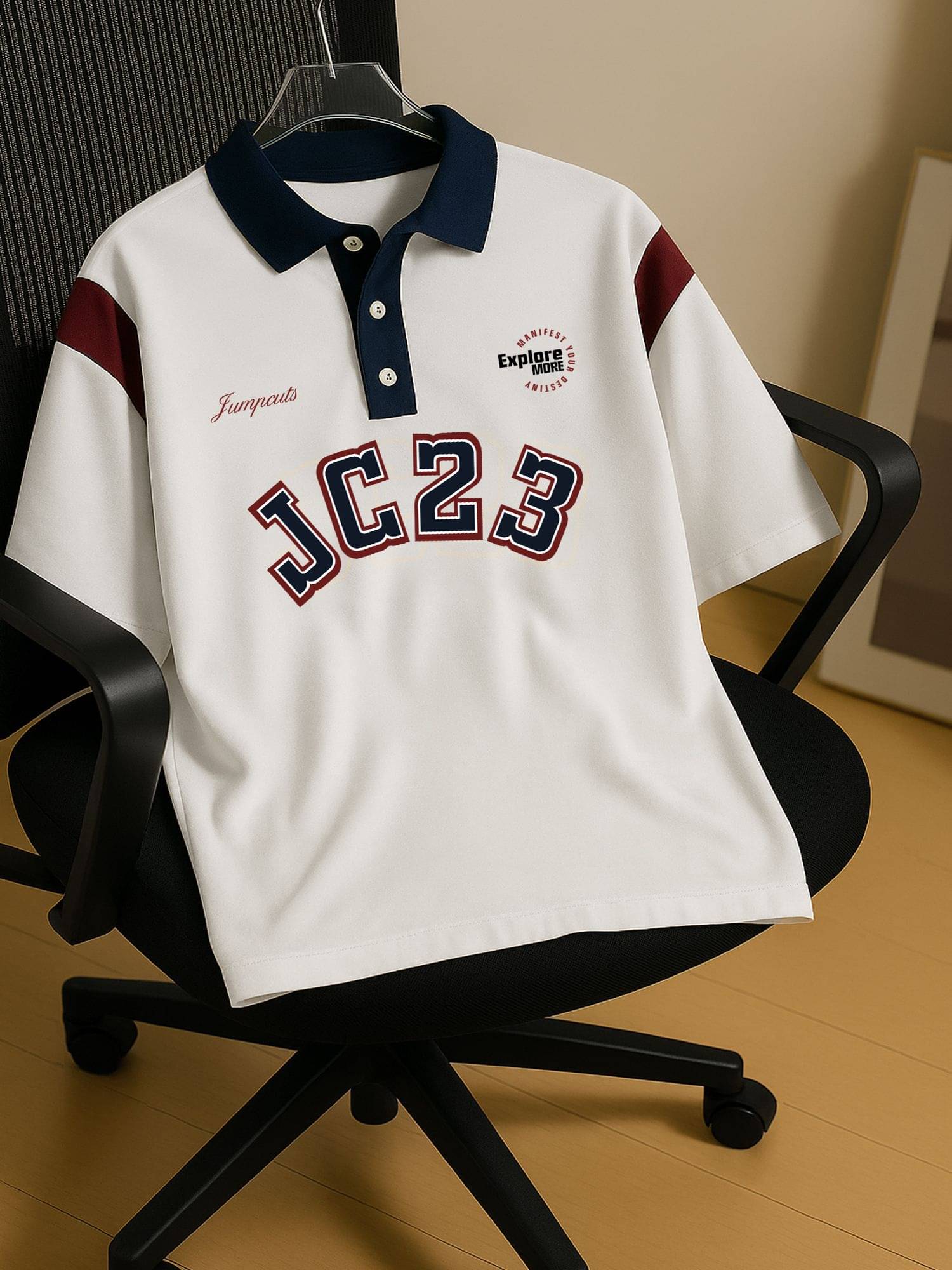 JUMP CUTS Men Cotton Blend Regular Fit Printed Polo T Shirt ( White ) JUMP CUTS Men Cotton Blend Regular Fit Printed Polo T Shirt ( White )