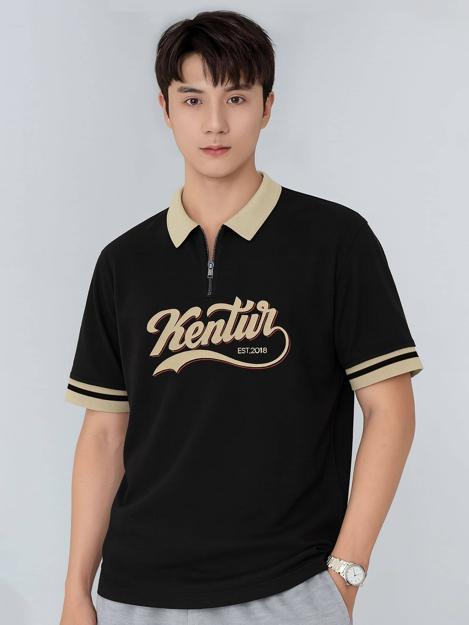 JUMP CUTS Men Cotton Blend Regular Fit Printed Polo T Shirt ( Black ) JUMP CUTS Men Cotton Blend Regular Fit Printed Polo T Shirt ( Black )