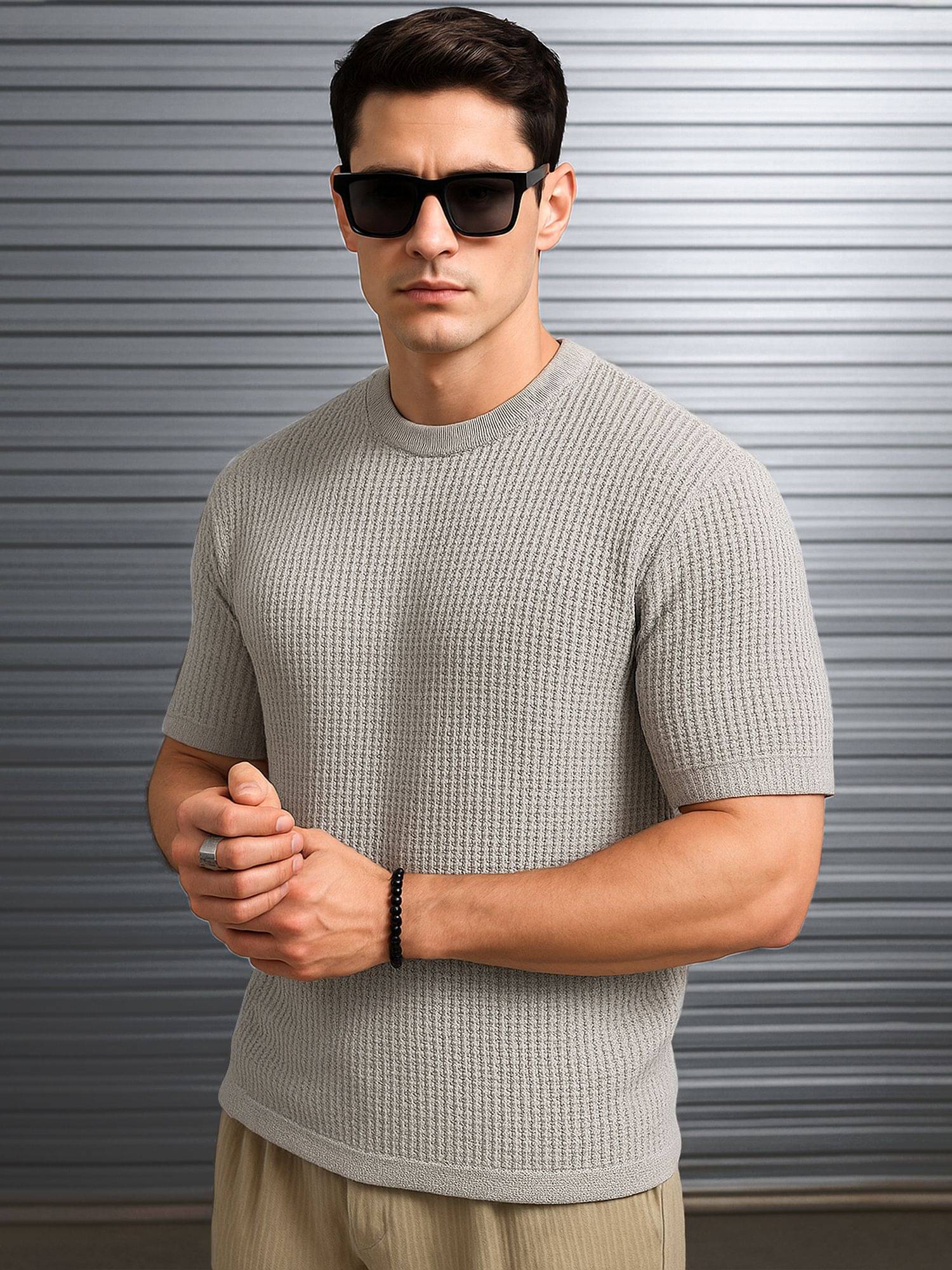 JUMP CUTS Men Cotton Blend Regular Fit Printed T-Shirt ( Beige )     			JUMP CUTS Men Cotton Blend Regular Fit Printed T-Shirt ( Beige )