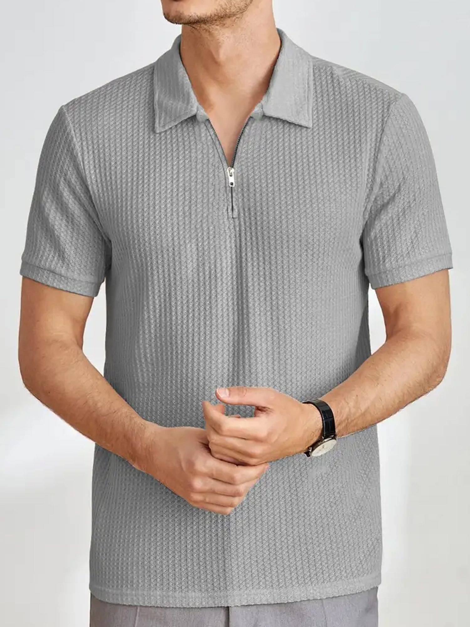 JUMP CUTS Men Cotton Blend Regular Fit Solid Polo T Shirt ( Grey )     			JUMP CUTS Men Cotton Blend Regular Fit Solid Polo T Shirt ( Grey )