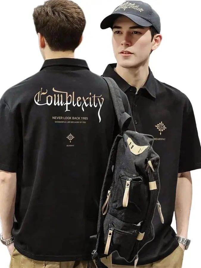     			JUMP CUTS Men Cotton Blend Oversized Fit Printed Polo T Shirt ( Multicolor )