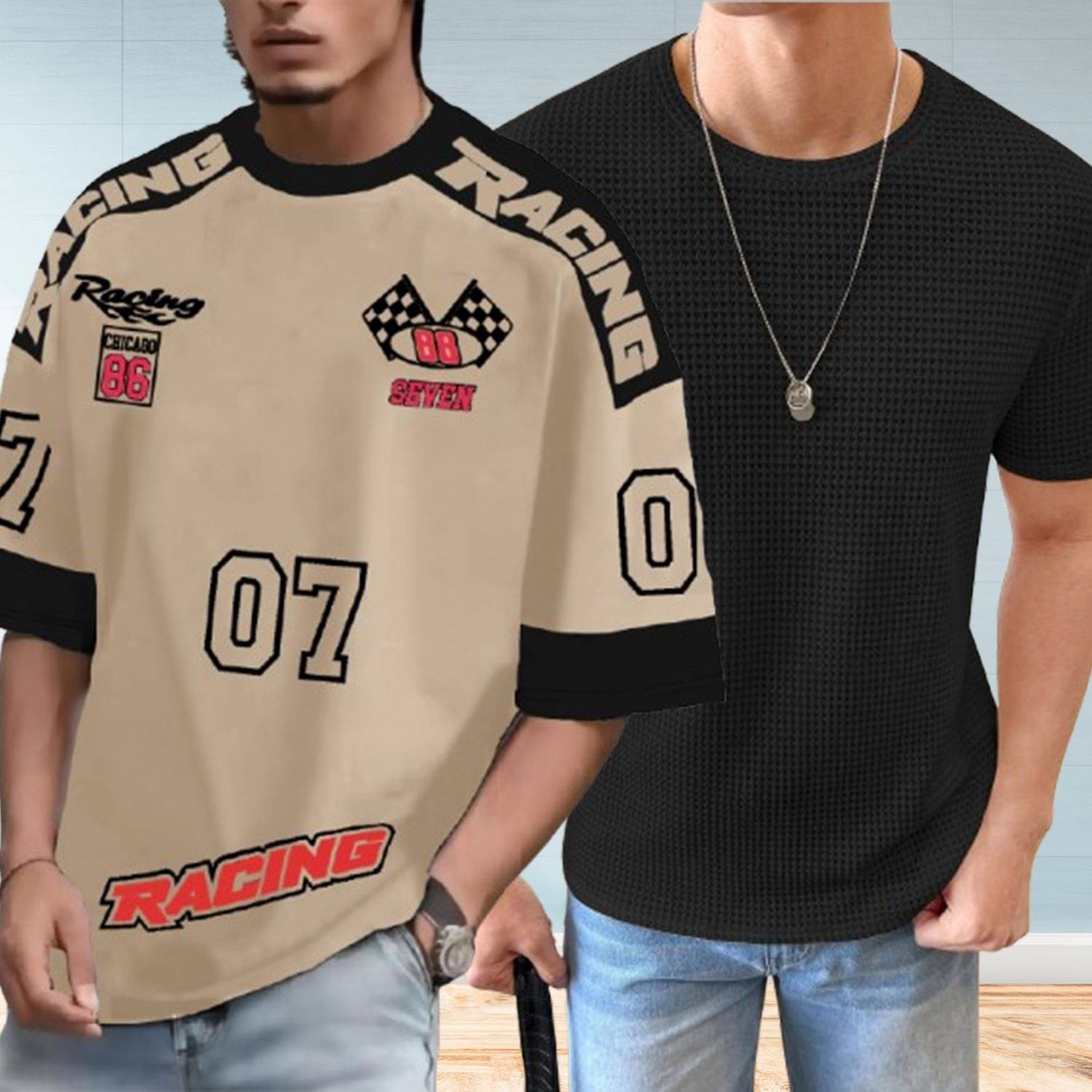     			JUMP CUTS Men Cotton Blend Regular Fit Printed T-Shirt ( Beige )