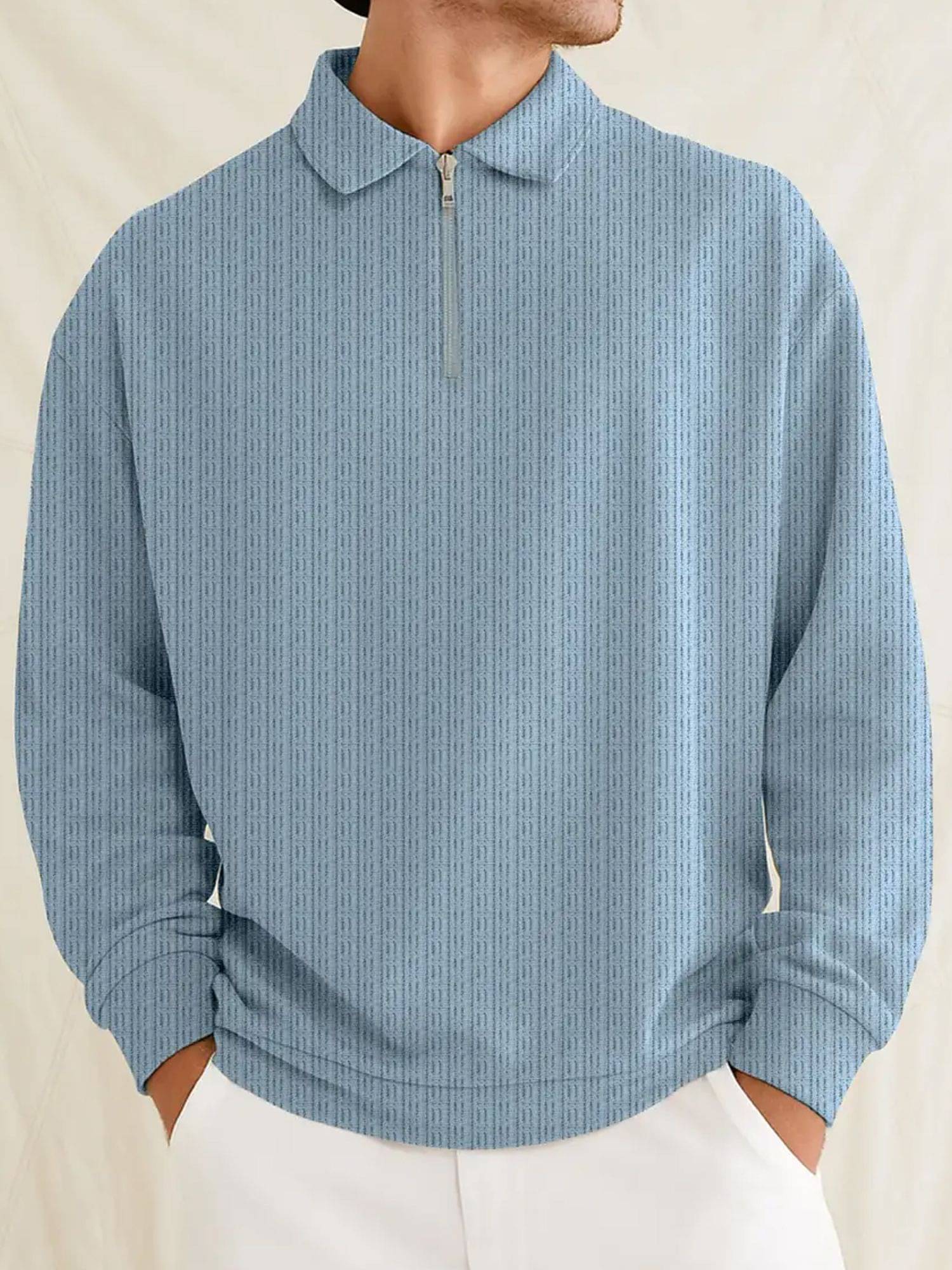     			JUMP CUTS Men Cotton Blend Regular Fit Self Design Polo T Shirt ( Blue )