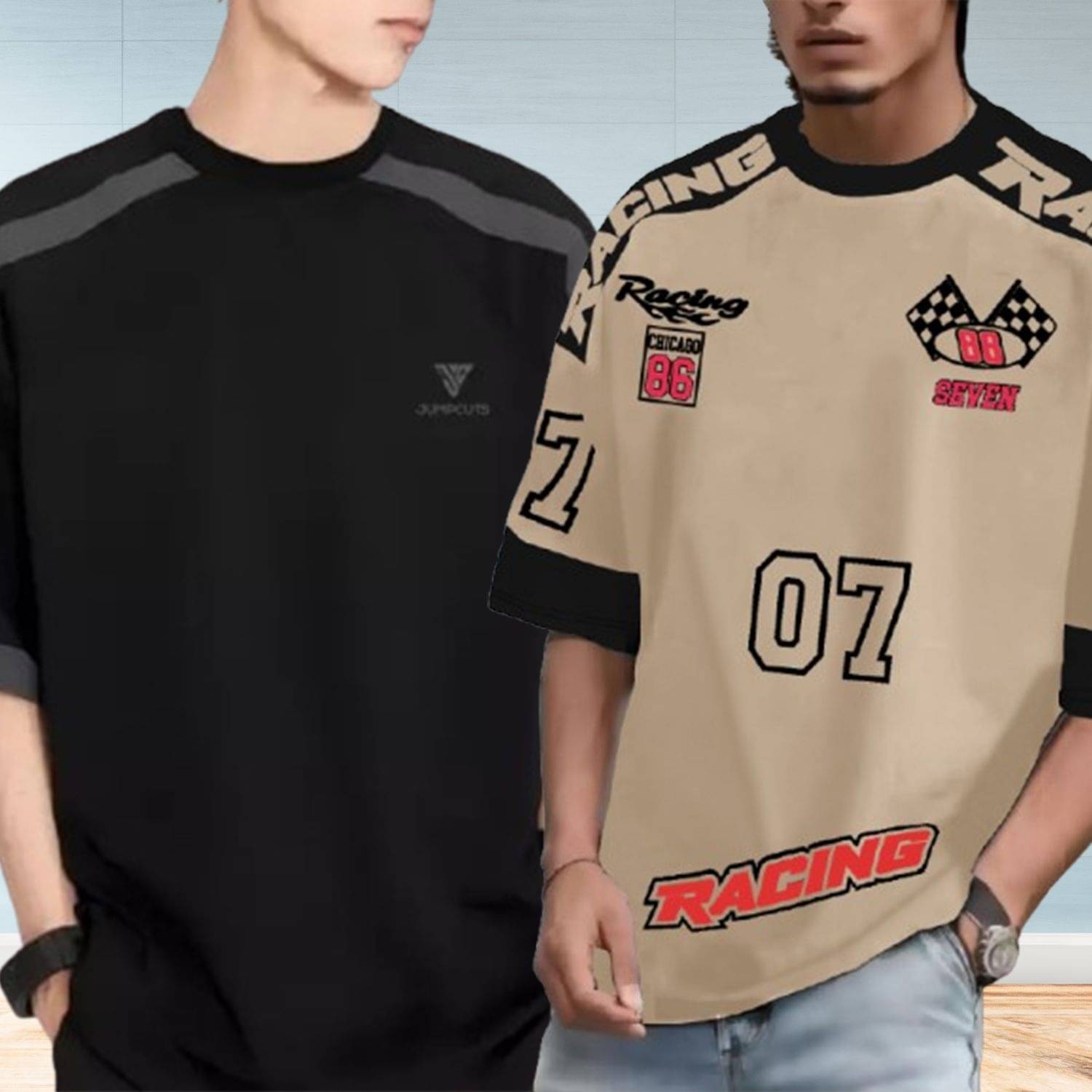 JUMP CUTS Men Cotton Blend Regular Fit Printed T-Shirt ( Black )     			JUMP CUTS Men Cotton Blend Regular Fit Printed T-Shirt ( Black )