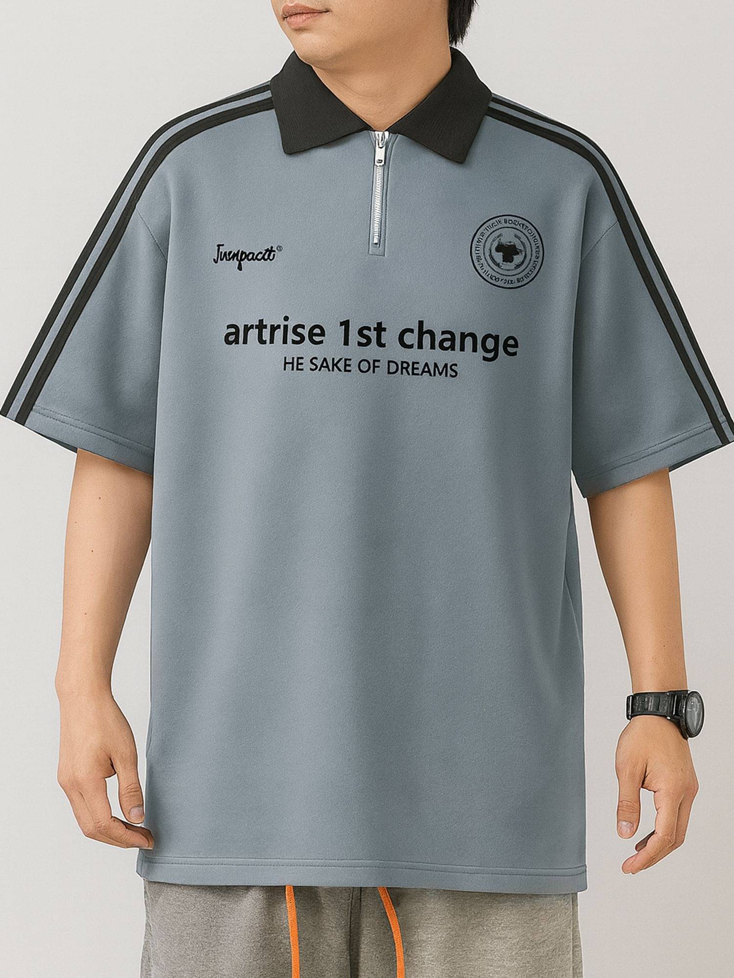 JUMP CUTS Men Cotton Blend Regular Fit Printed Polo T Shirt ( Grey ) JUMP CUTS Men Cotton Blend Regular Fit Printed Polo T Shirt ( Grey )