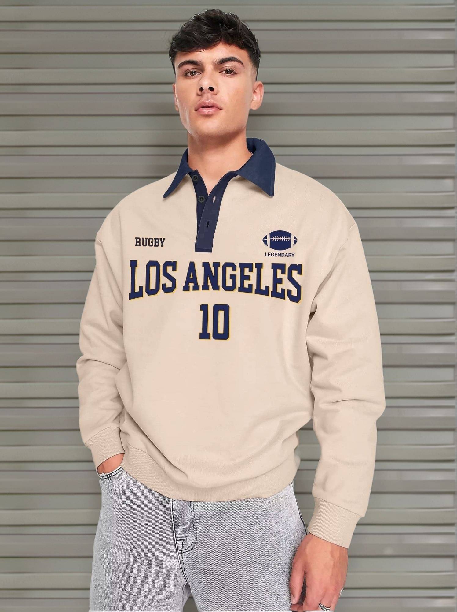     			JUMP CUTS Men Cotton Blend Regular Fit Printed Polo T Shirt ( Beige )