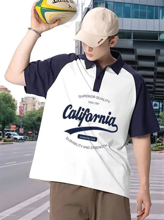 JUMP CUTS Men Cotton Regular Fit Printed Polo T Shirt ( White )     			JUMP CUTS Men Cotton Regular Fit Printed Polo T Shirt ( White )