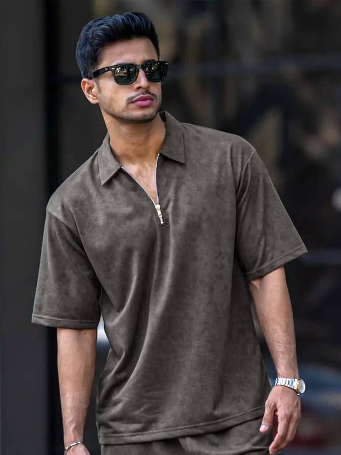 JUMP CUTS Men Polyester Regular Fit Solid Polo T Shirt ( Grey )     			JUMP CUTS Men Polyester Regular Fit Solid Polo T Shirt ( Grey )