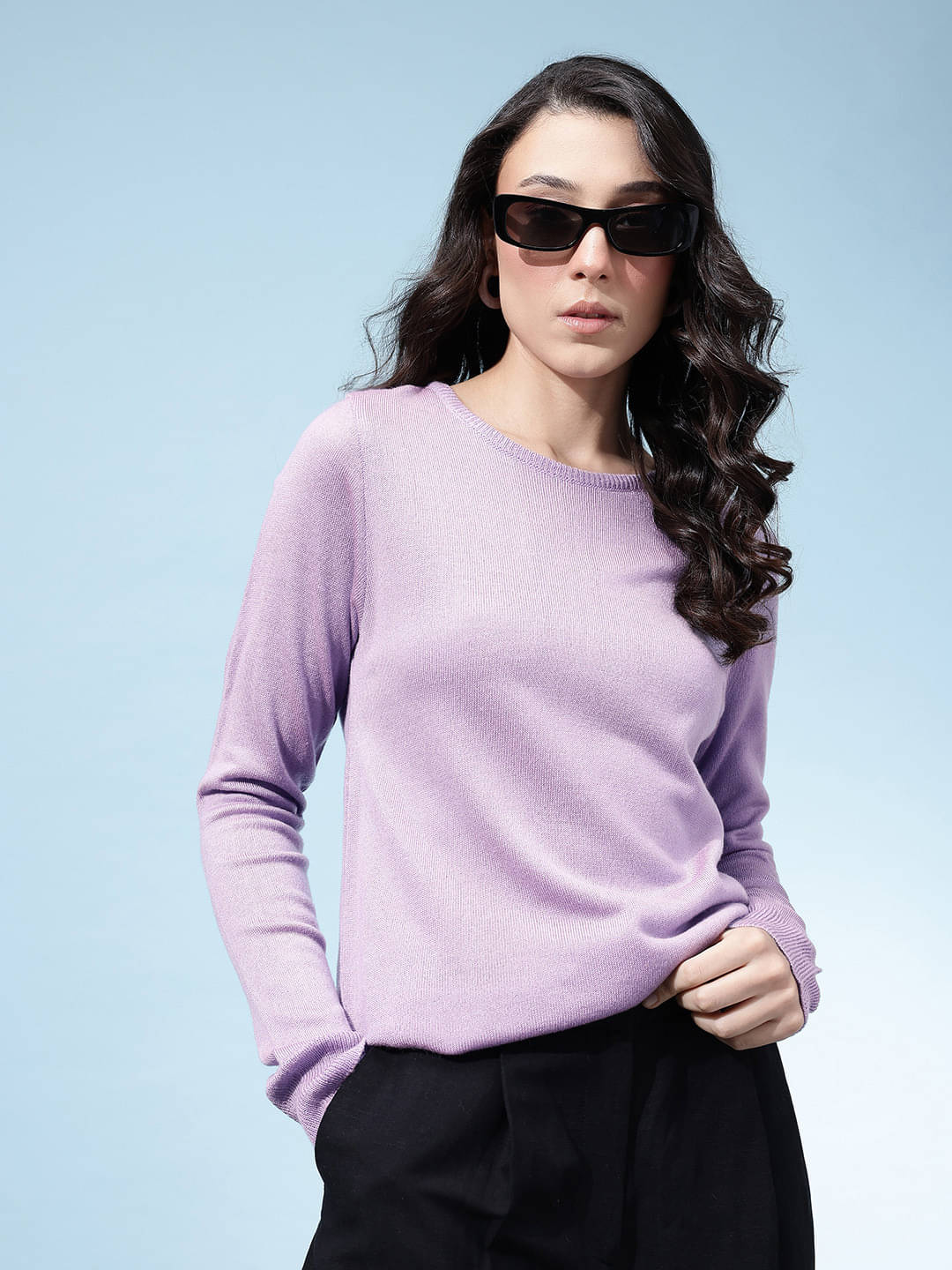 KASMA Women Acrylic Round Neck Pullover ( Lavender )     			KASMA Women Acrylic Round Neck Pullover ( Lavender )