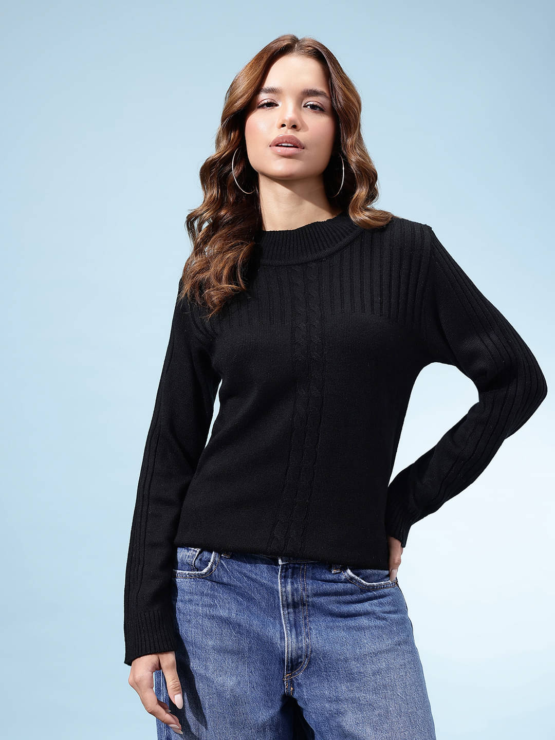     			KASMA Women Acrylic Turtle Neck Pullover ( Black )