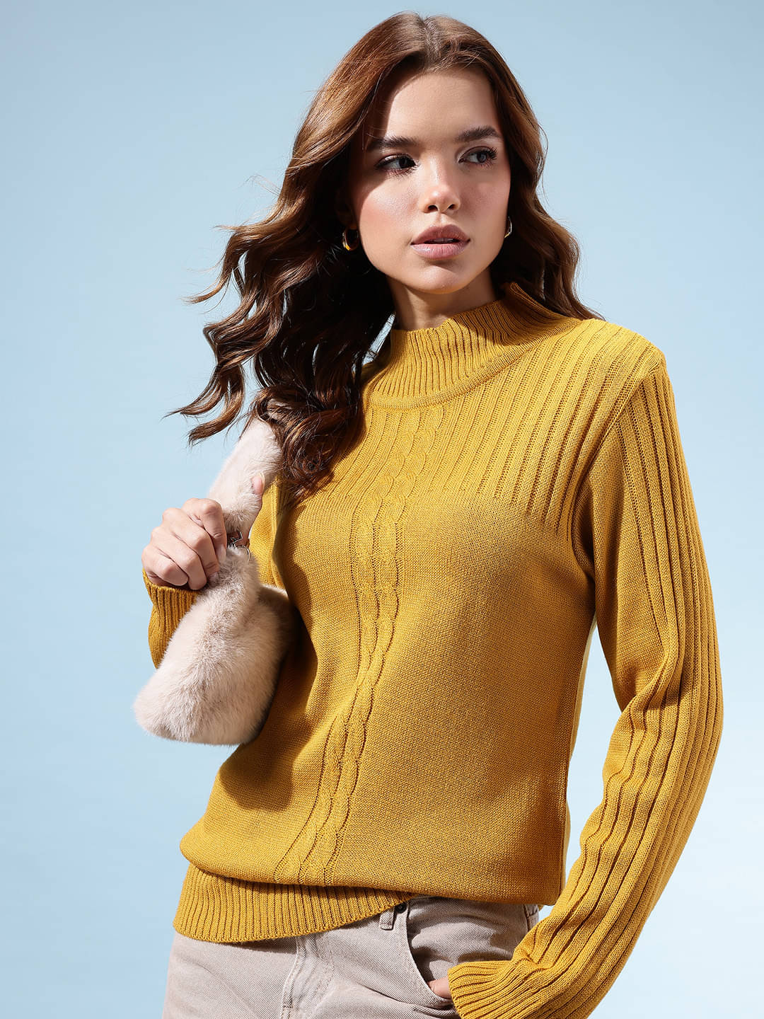 KASMA Women Acrylic Turtle Neck Pullover ( Yellow )     			KASMA Women Acrylic Turtle Neck Pullover ( Yellow )