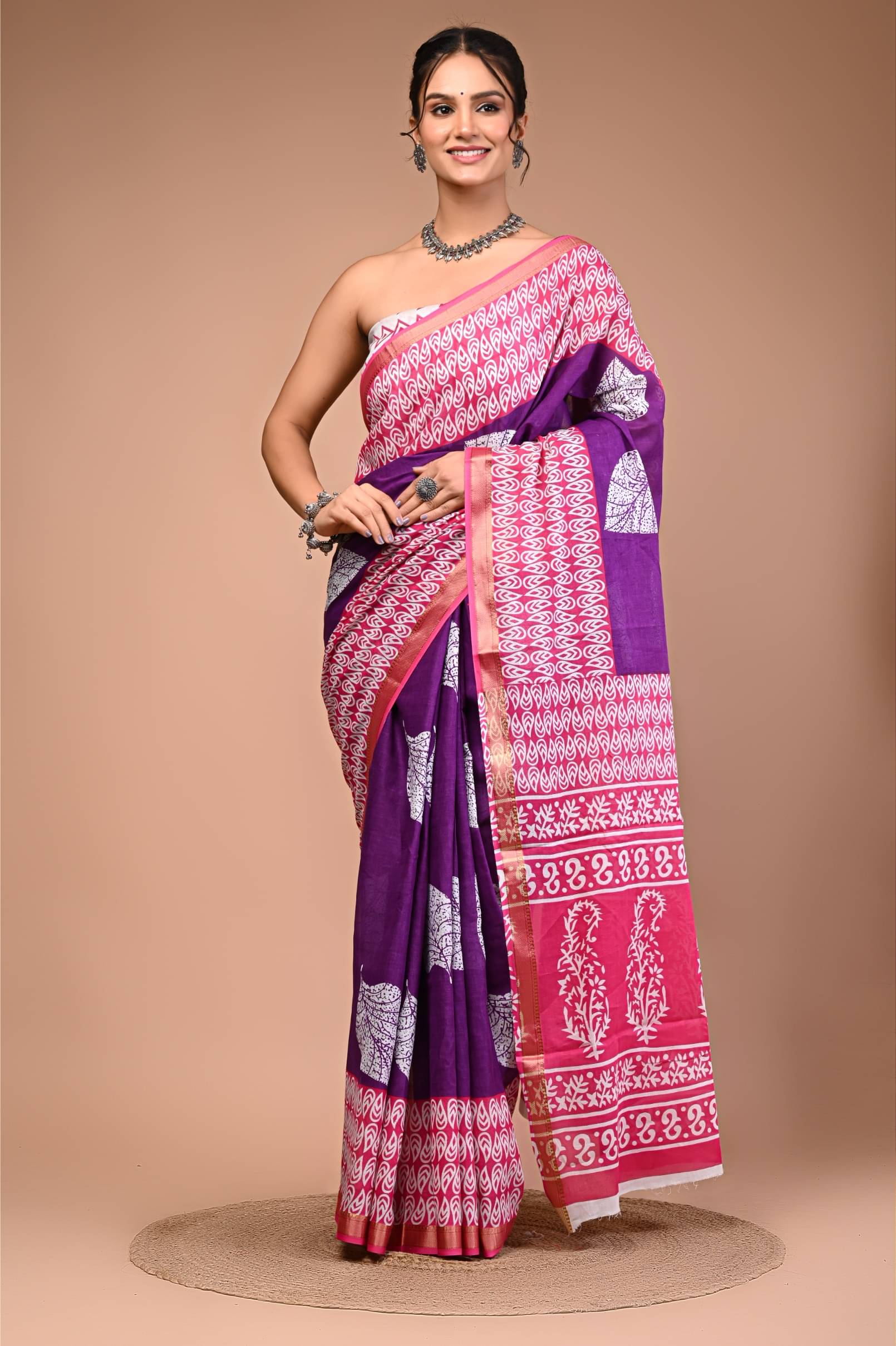 Lovwear Cotton Printed Regular Saree With Unstitched Blouse Piece ( Purple )     			Lovwear Cotton Printed Regular Saree With Unstitched Blouse Piece ( Purple )