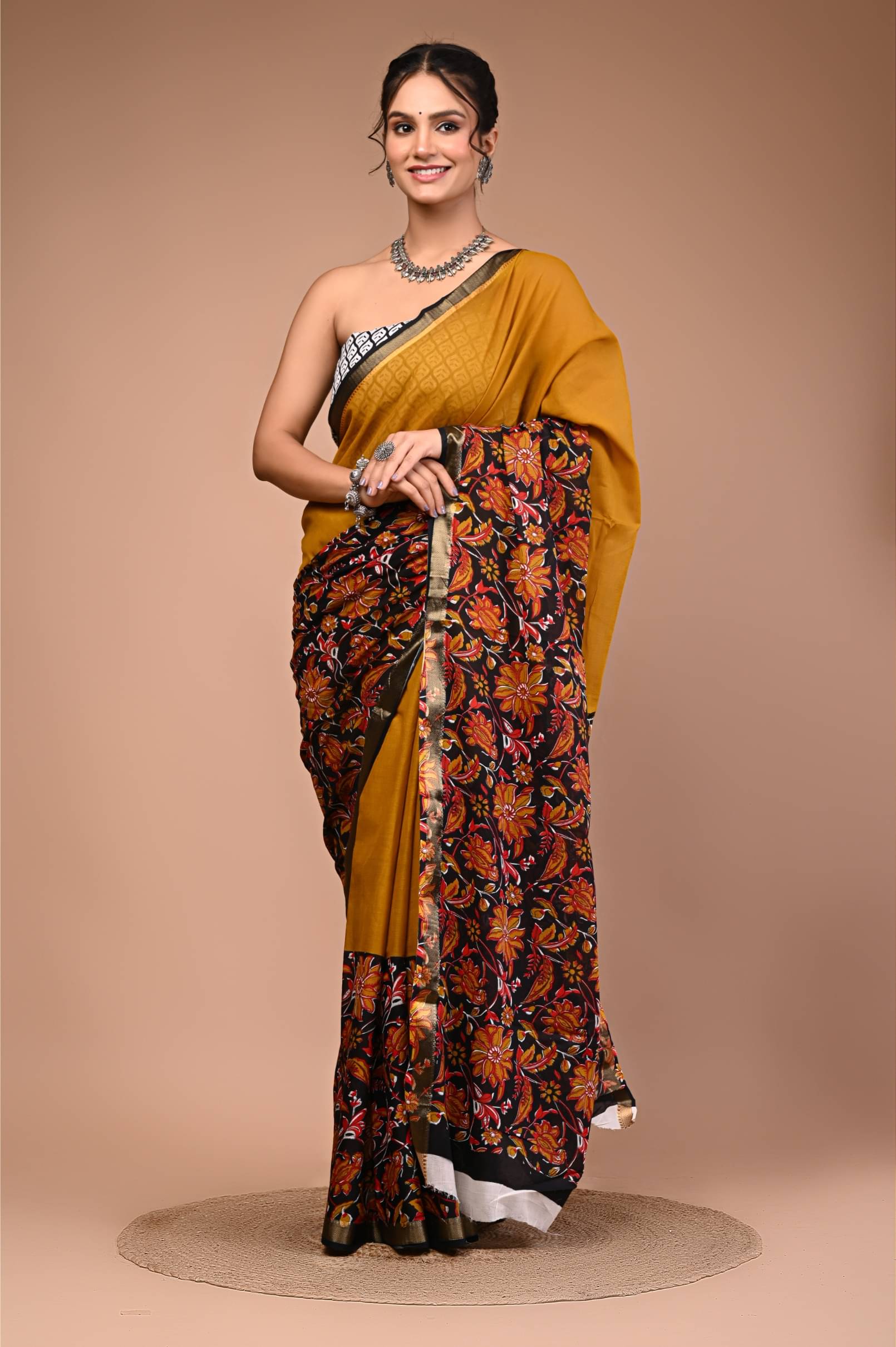 Lovwear Cotton Printed Regular Saree With Unstitched Blouse Piece ( Mustard )     			Lovwear Cotton Printed Regular Saree With Unstitched Blouse Piece ( Mustard )