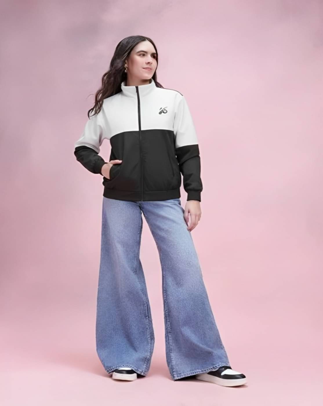     			MAYKR Women High Neck Bomber Jacket ( Multi Color )