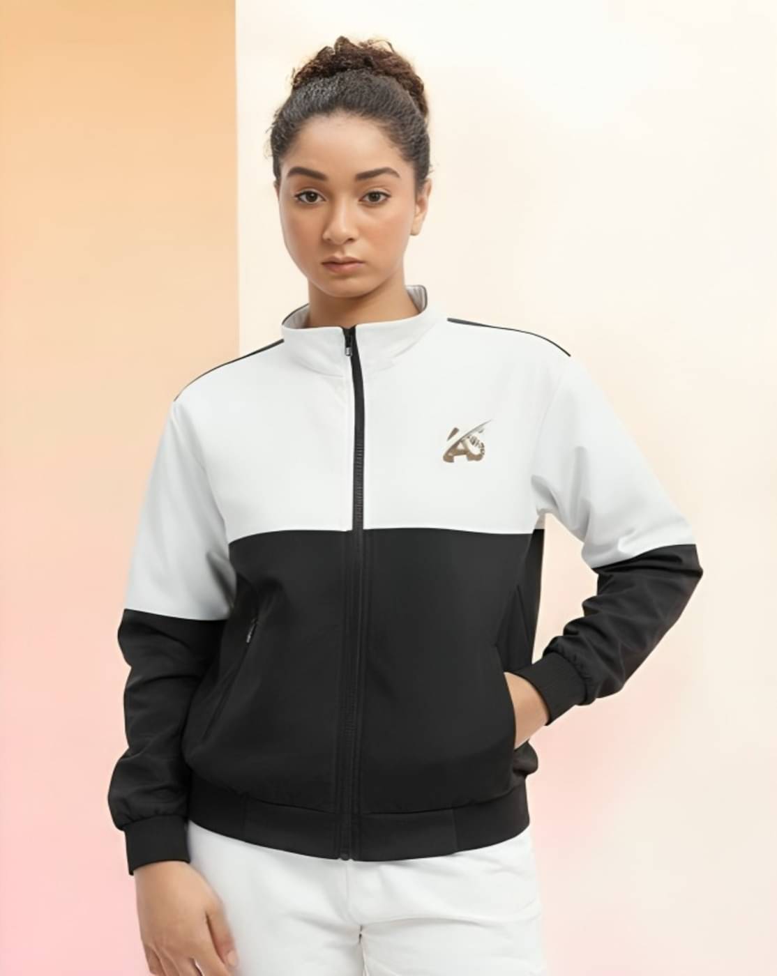     			MAYKR Women High Neck Bomber Jacket ( Multi Color )