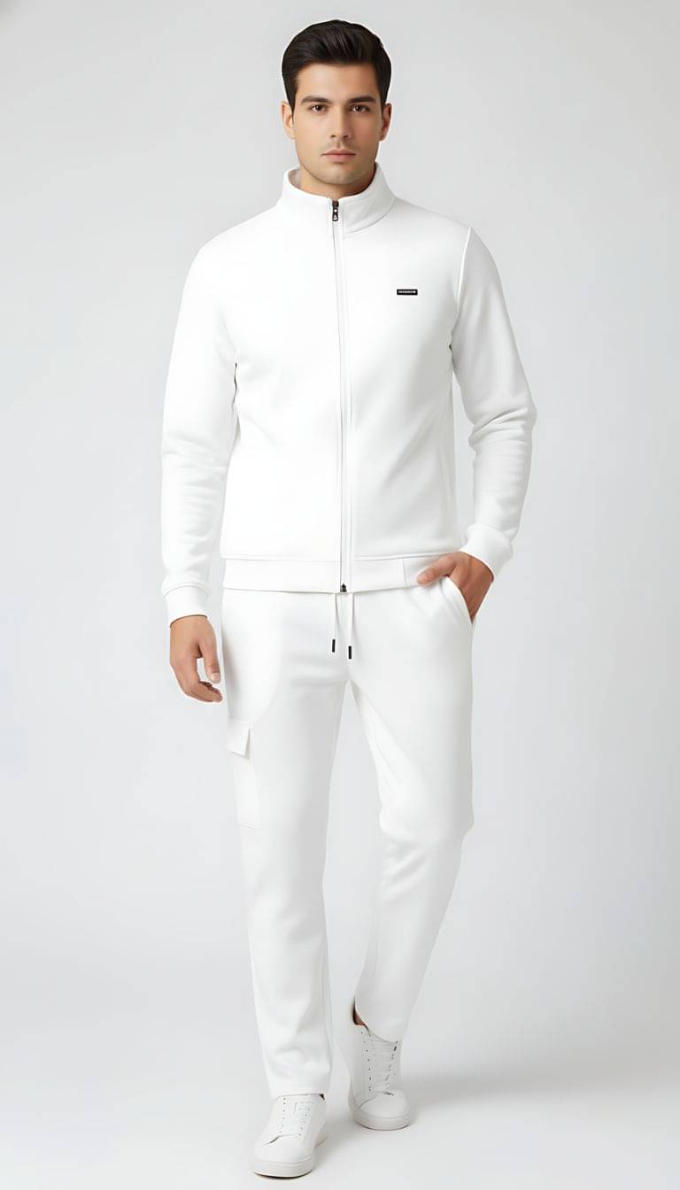 ParcelYard White Cotton Blend Regular Fit Men's Tracksuit ( Pack of 1 )     			ParcelYard White Cotton Blend Regular Fit Men's Tracksuit ( Pack of 1 )