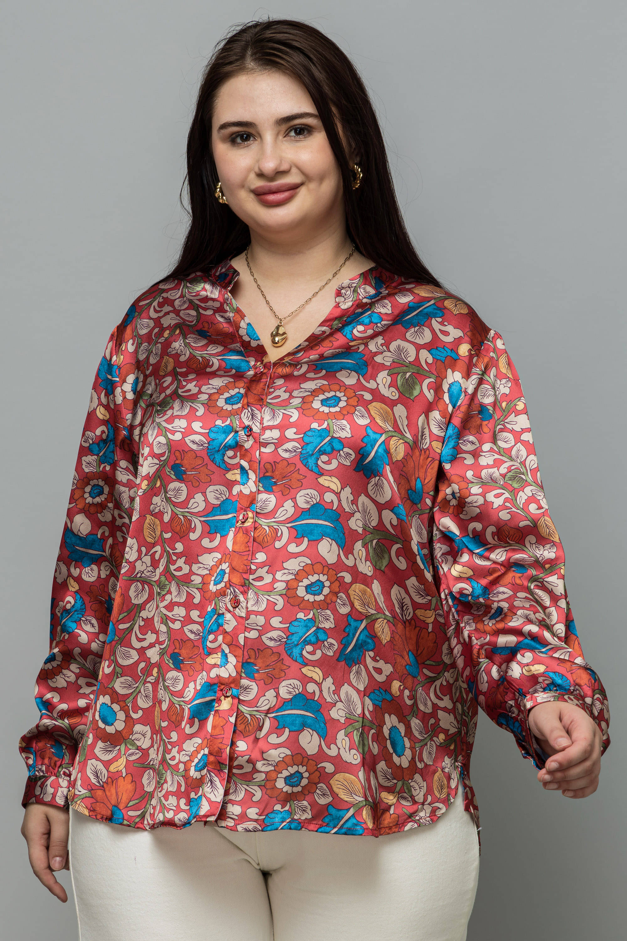     			Purys Women Printed Satin Shirt ( Red )