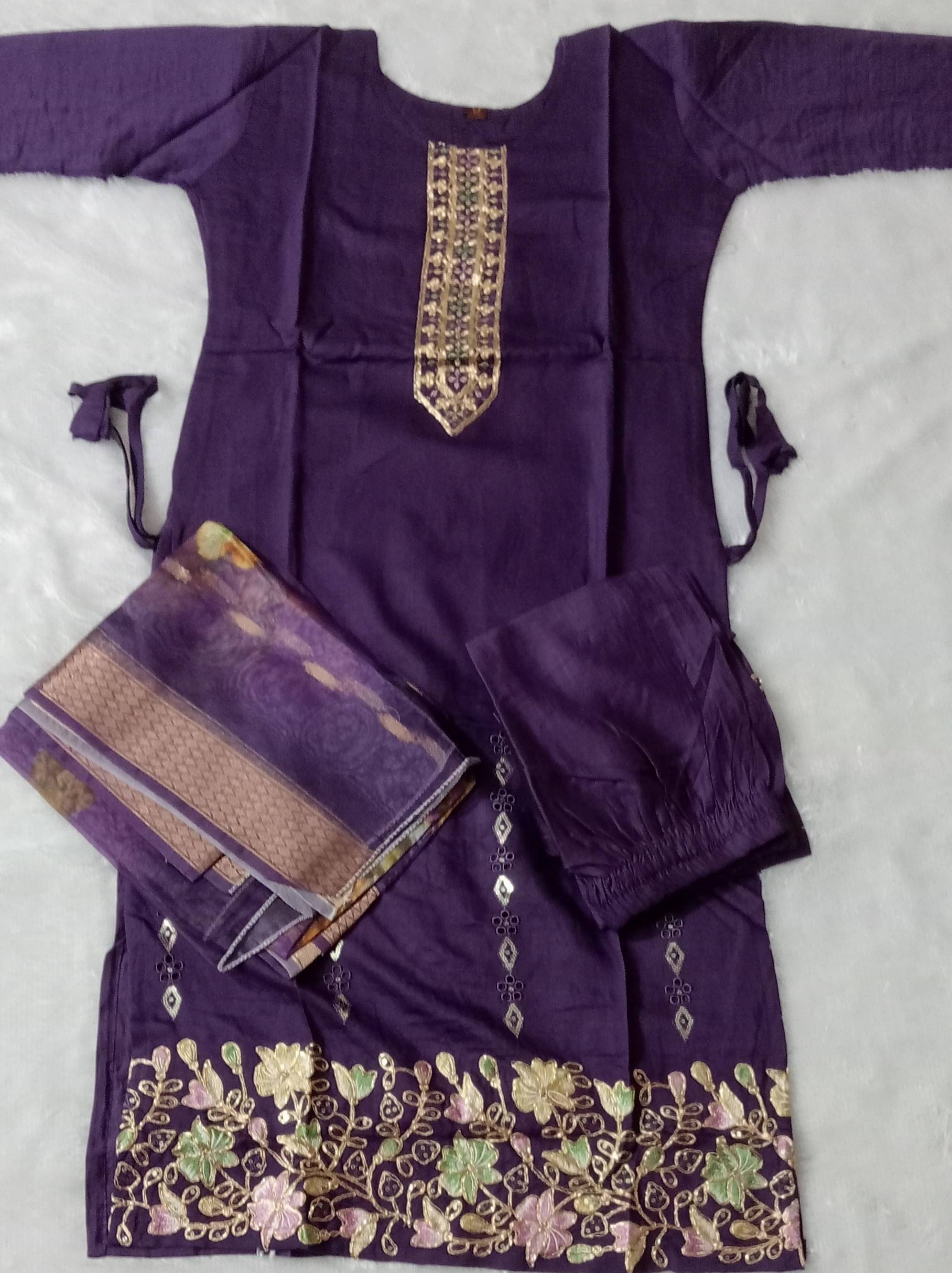 Sheetal Women Silk Blend Embellished A-line Kurti With Pants ( Purple )     			Sheetal Women Silk Blend Embellished A-line Kurti With Pants ( Purple )
