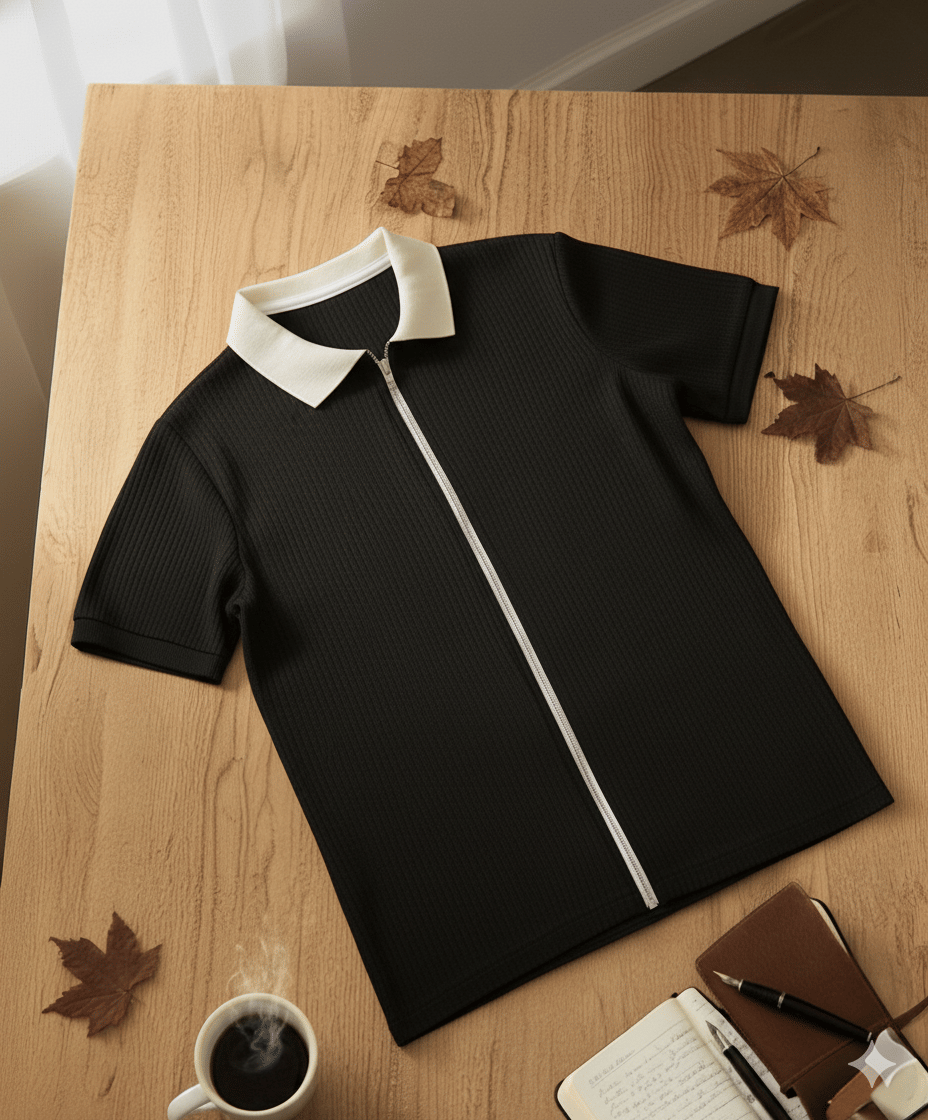     			Try This Men Cotton Blend Regular Fit Colorblock Polo T Shirt ( Black )